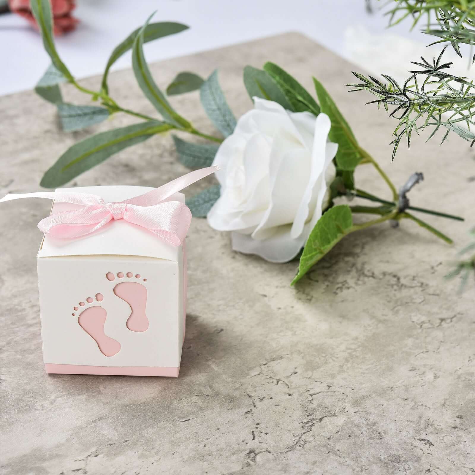 25 Pack 2" Pink Footprint Baby Shower Party Favor Candy Gift Boxes