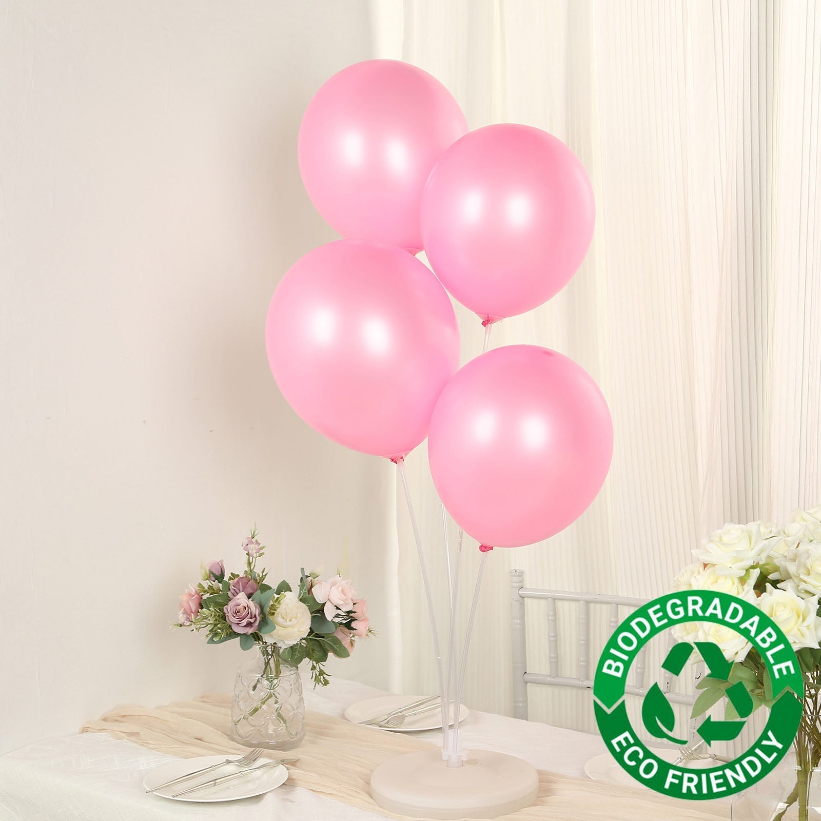 50 Pack Pink Biodegradable Balloons, 12" Thickened Extra Strong Eco-friendly Latex Helium Party Balloons
