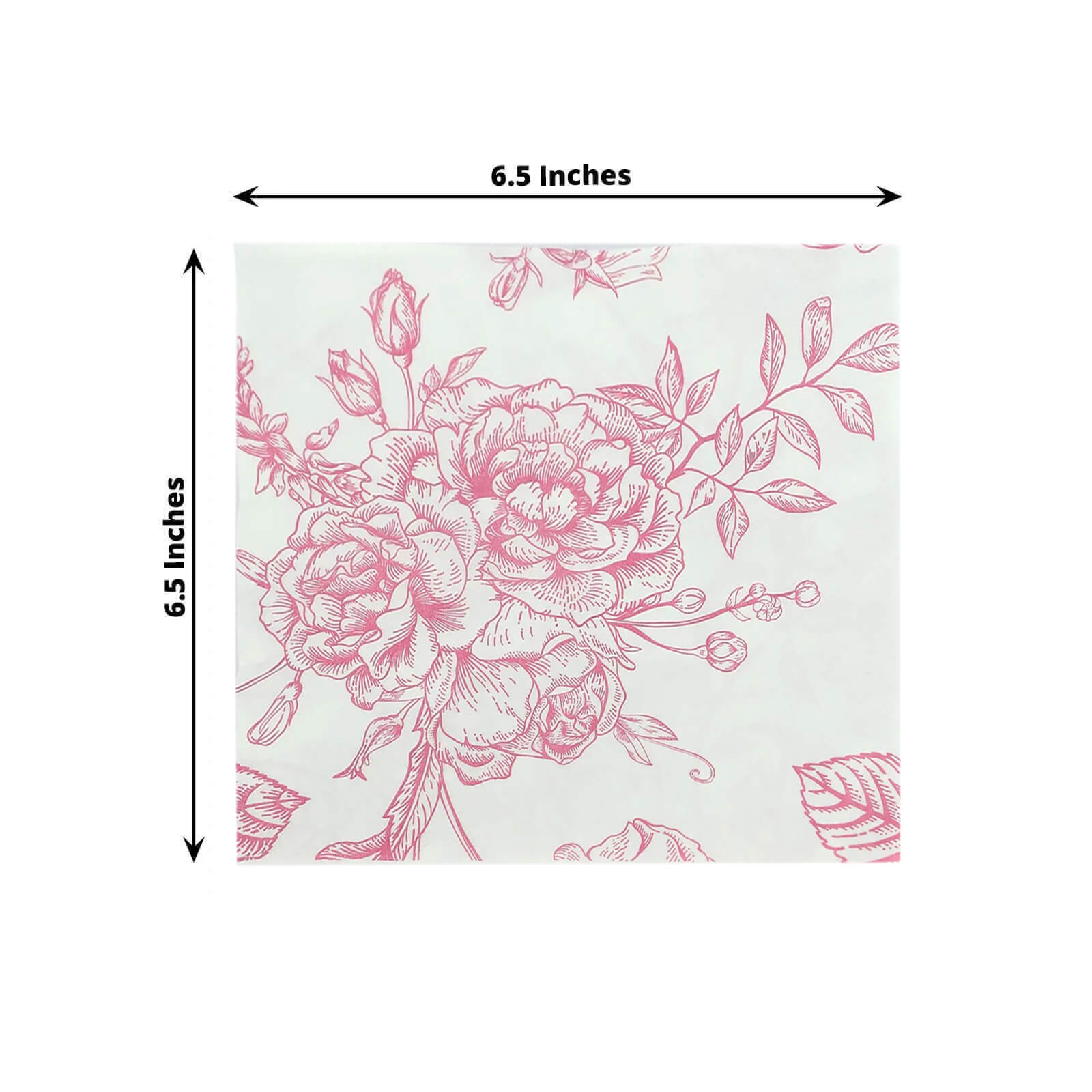 50 Pack Pink 2-Ply Paper Beverage Napkins in Matte Pink and White French Toile Floral Pattern, Highly Absorbent Soft Disposable Cocktail Napkins