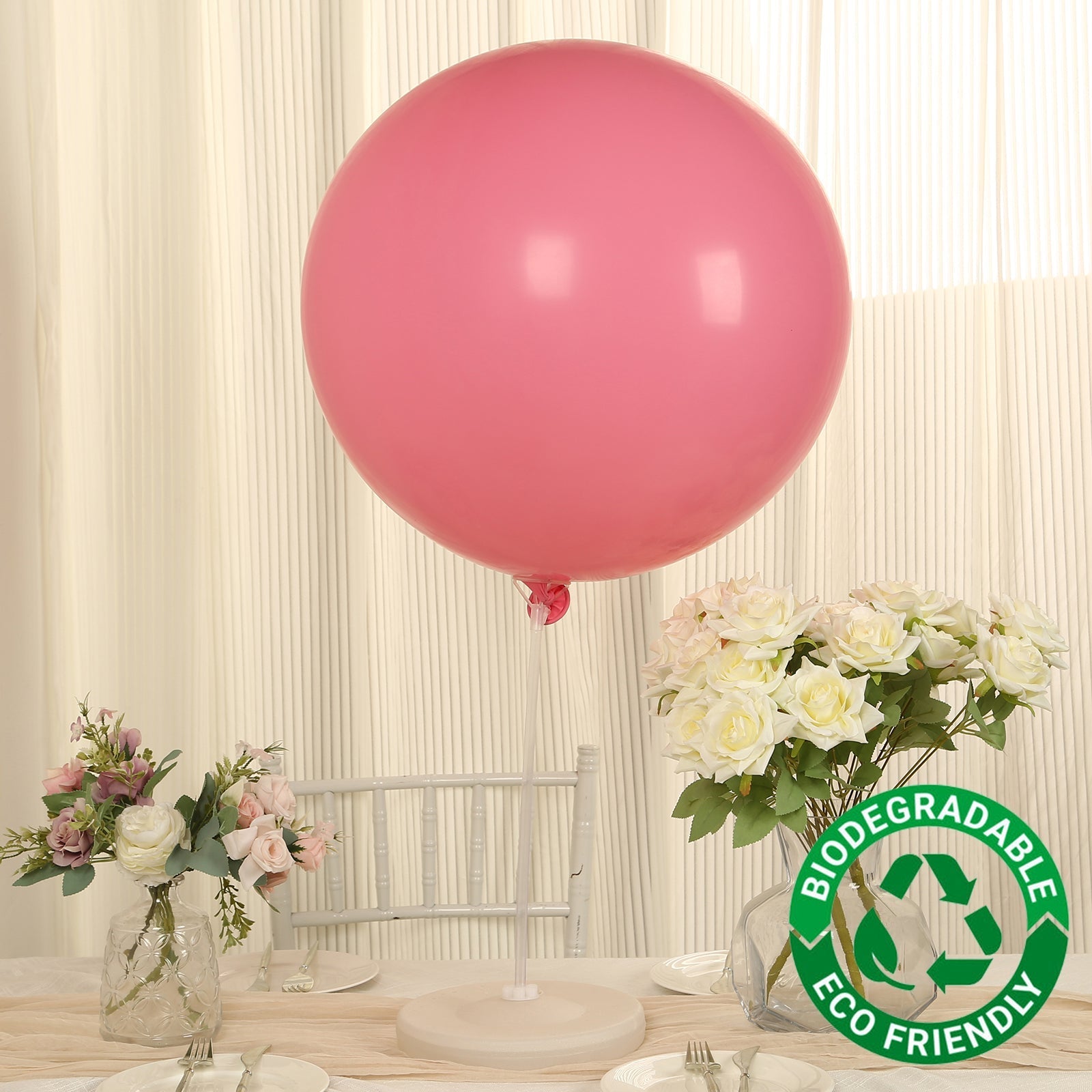 5 Pack Large Matte Pastel Pink Biodegradable Balloons, 36" Round Eco-friendly Thickened Latex Party Balloons
