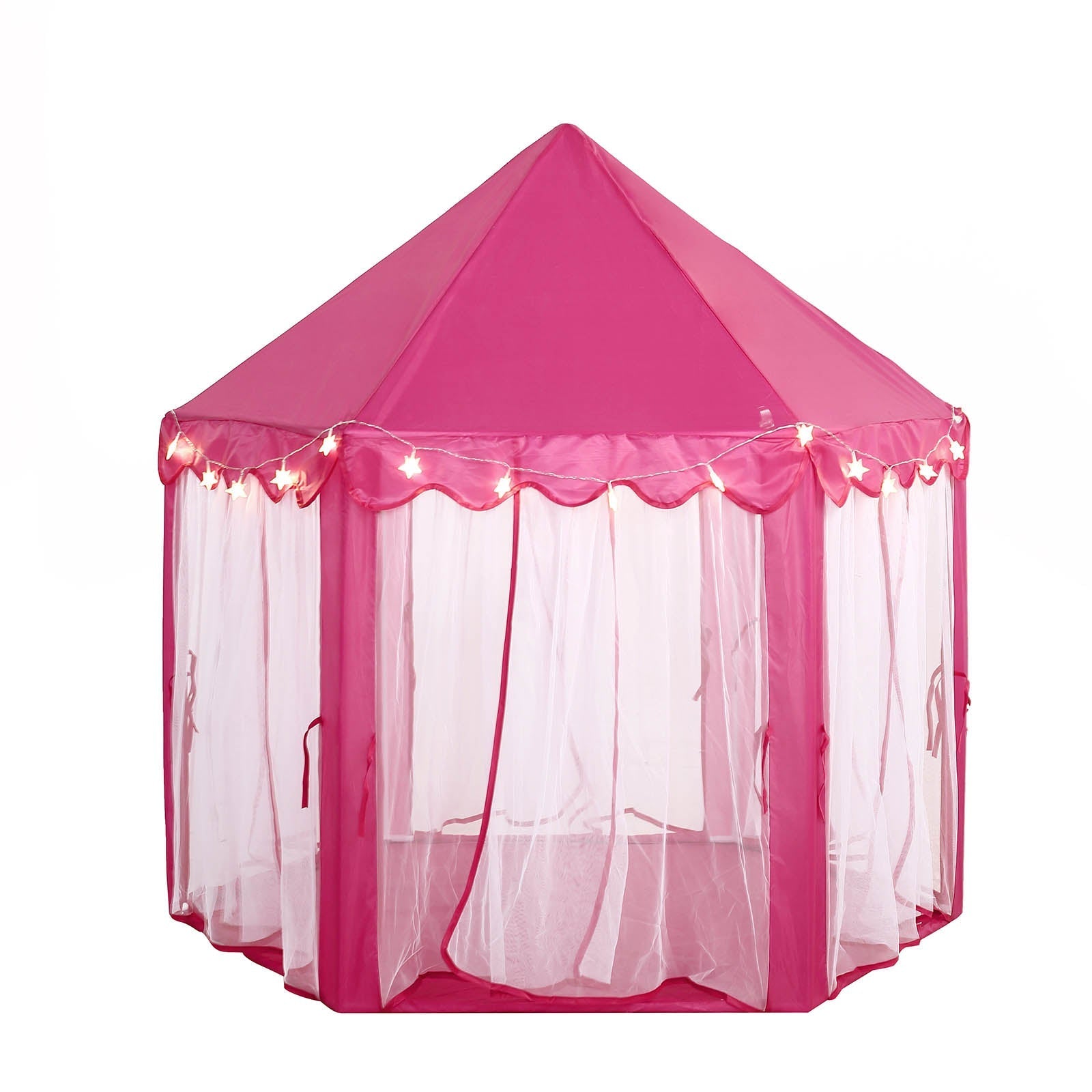 4.5Ft Pink Princess Castle Play House Tent with Star LED Garlands and Carry Bag