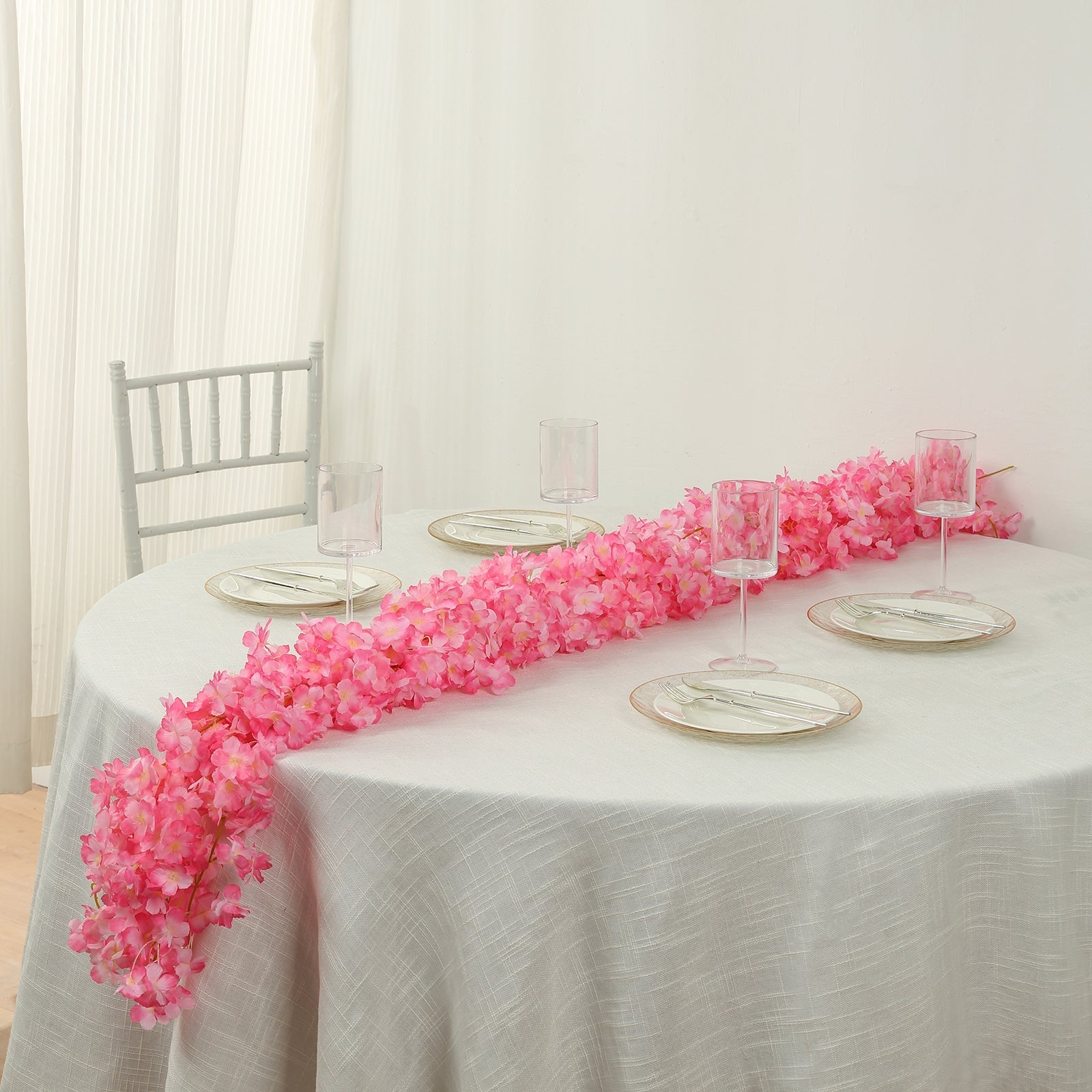 5 Pack Pink Artificial Cherry Blossom Floral Garland, 6ft Silk Flower Hanging Vines