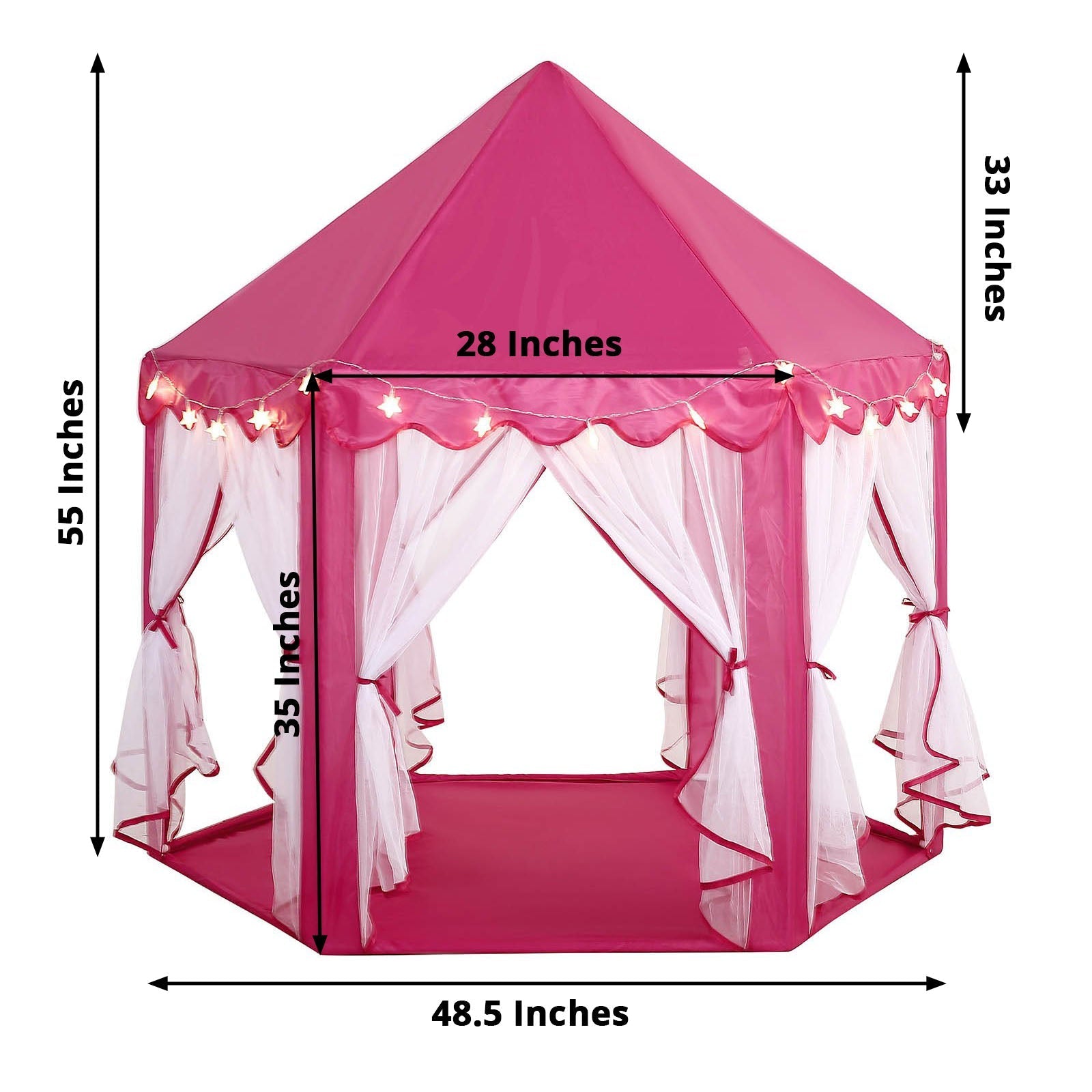 4.5Ft Pink Princess Castle Play House Tent with Star LED Garlands and Carry Bag