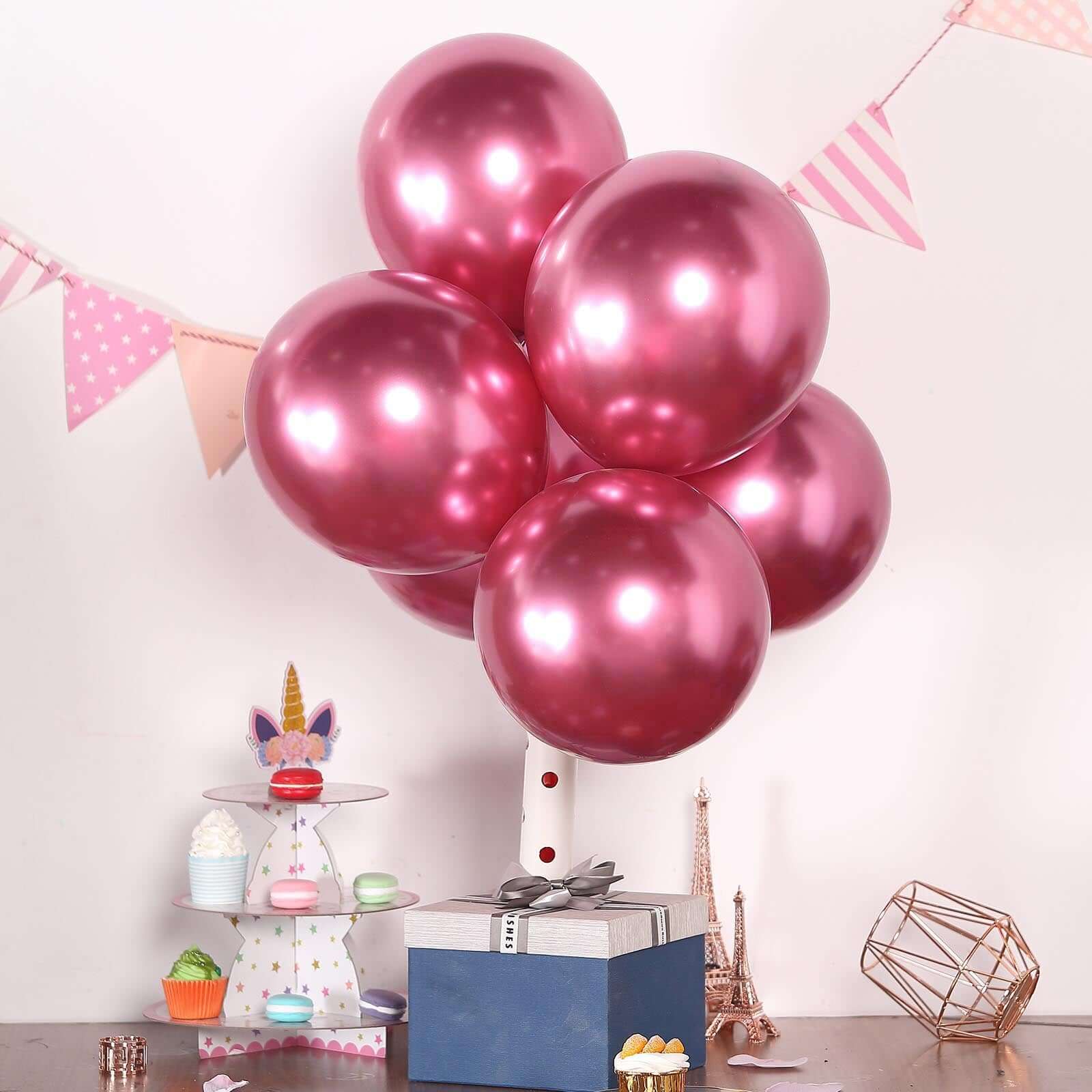 25 Pack 12" Metallic Chrome Pink Latex Helium or Air Party Balloons