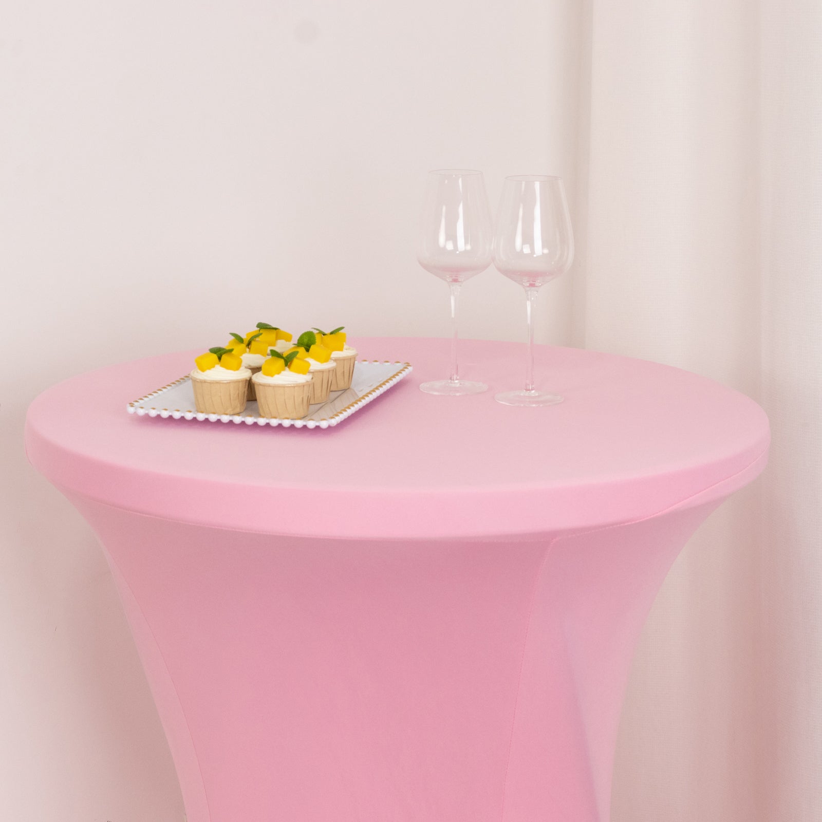 Spandex 24"-32" Round Cocktail Table Cover Pink - Easy to Maintain Stretch Fitted Highboy Tablecloth