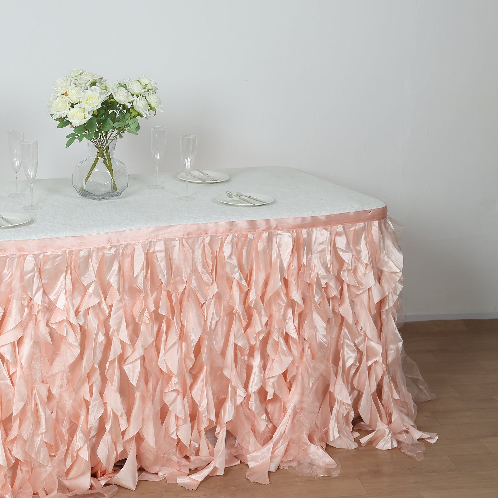 Taffeta 14ft Table Skirt Charcoal Gray - Cascading Curly Willow Style Table Cover