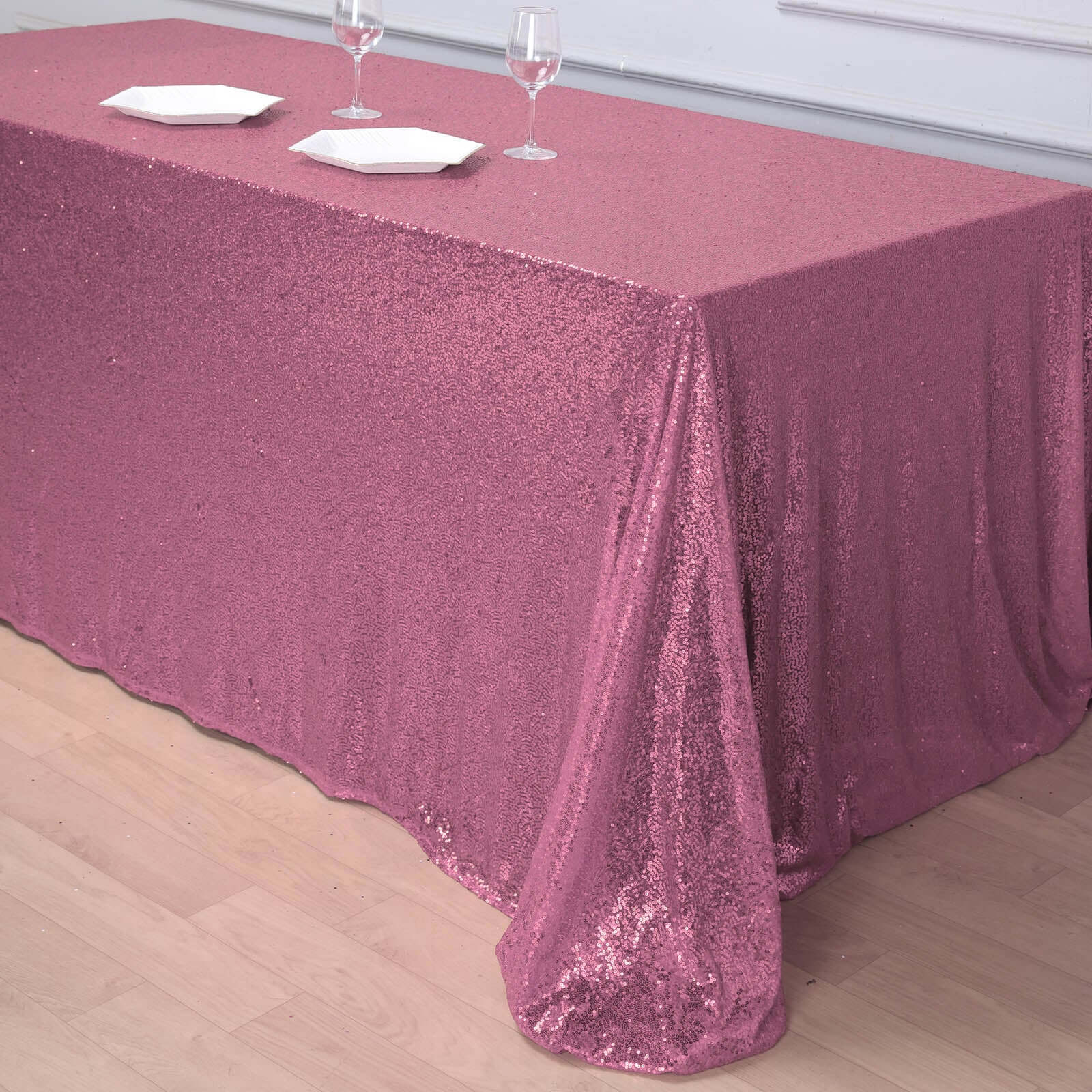 Sequin 90"x156" Rectangle Tablecloth Pink - Seamless Twinkling Table Cover