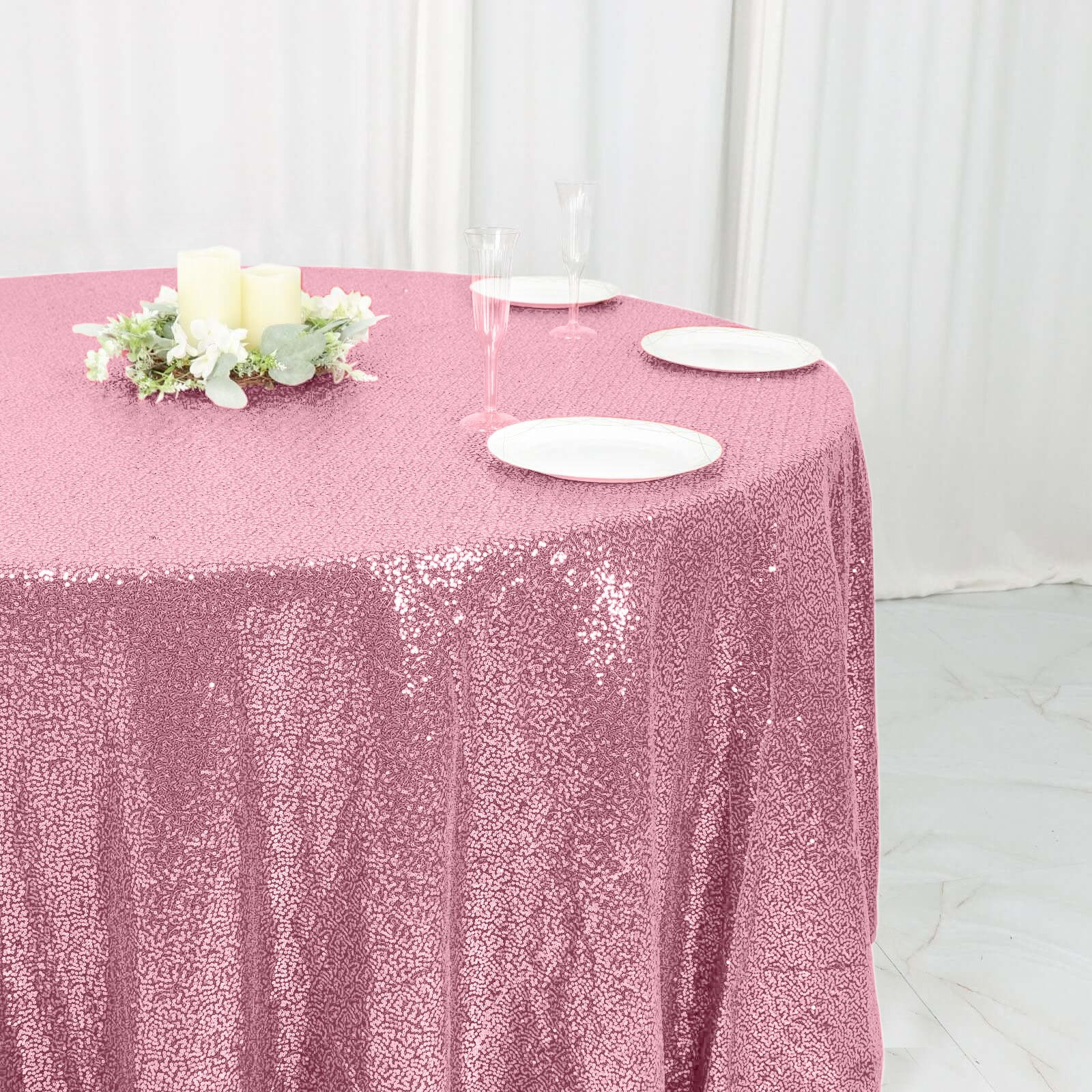 Sequin 120" Round Tablecloth Pink - Seamless Glittering Table Cover