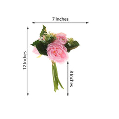 12" Pink Artificial Silk Peonies Bouquet, Faux Peony Spray Bush