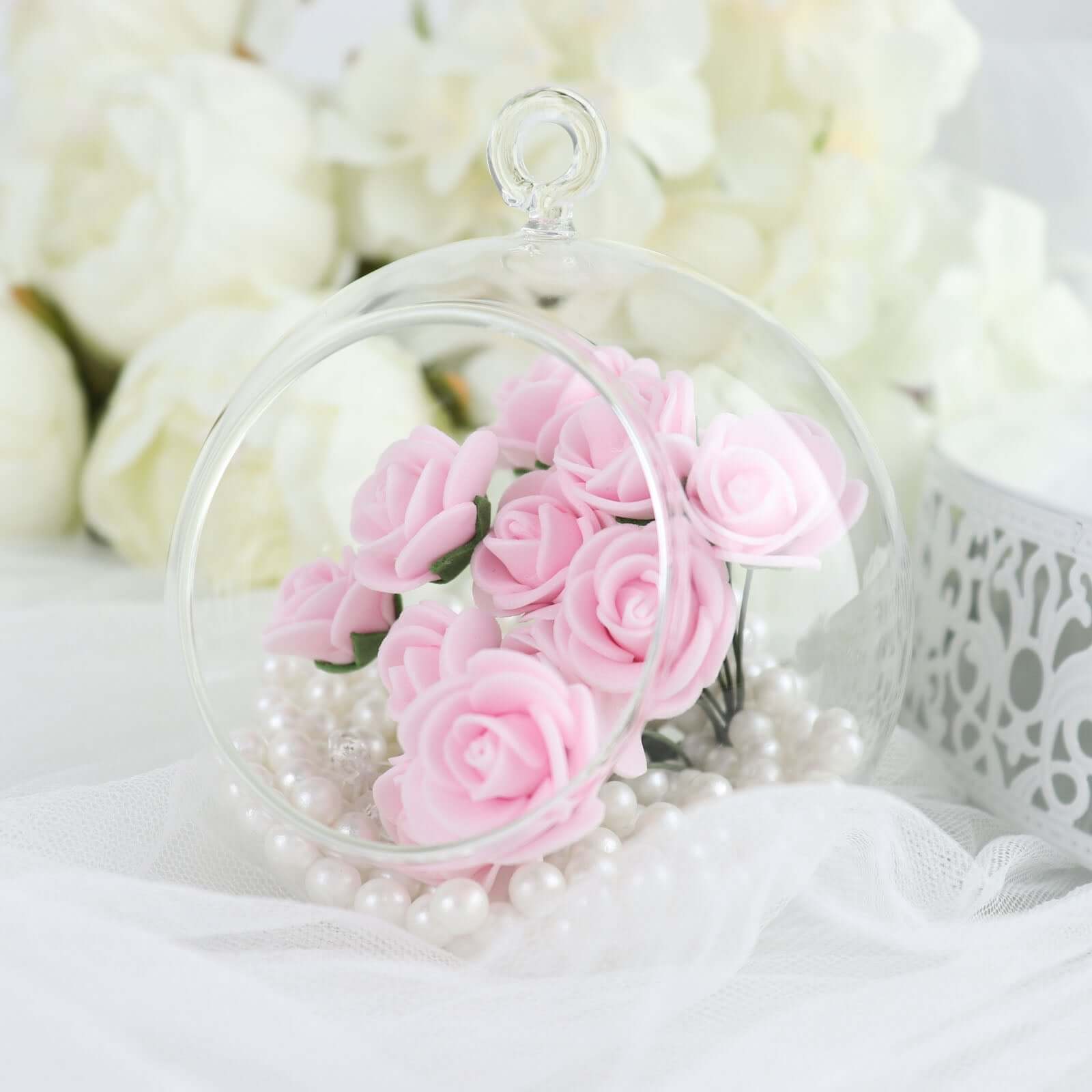 48 Roses 1" Pink Real Touch Artificial DIY Foam Rose Flowers With Stem, Craft Rose Buds