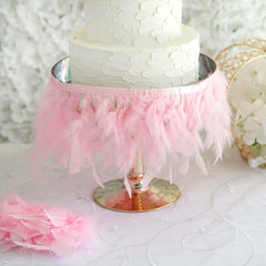 39" Pink Real Turkey Feather Fringe Trim With Satin Ribbon Tape