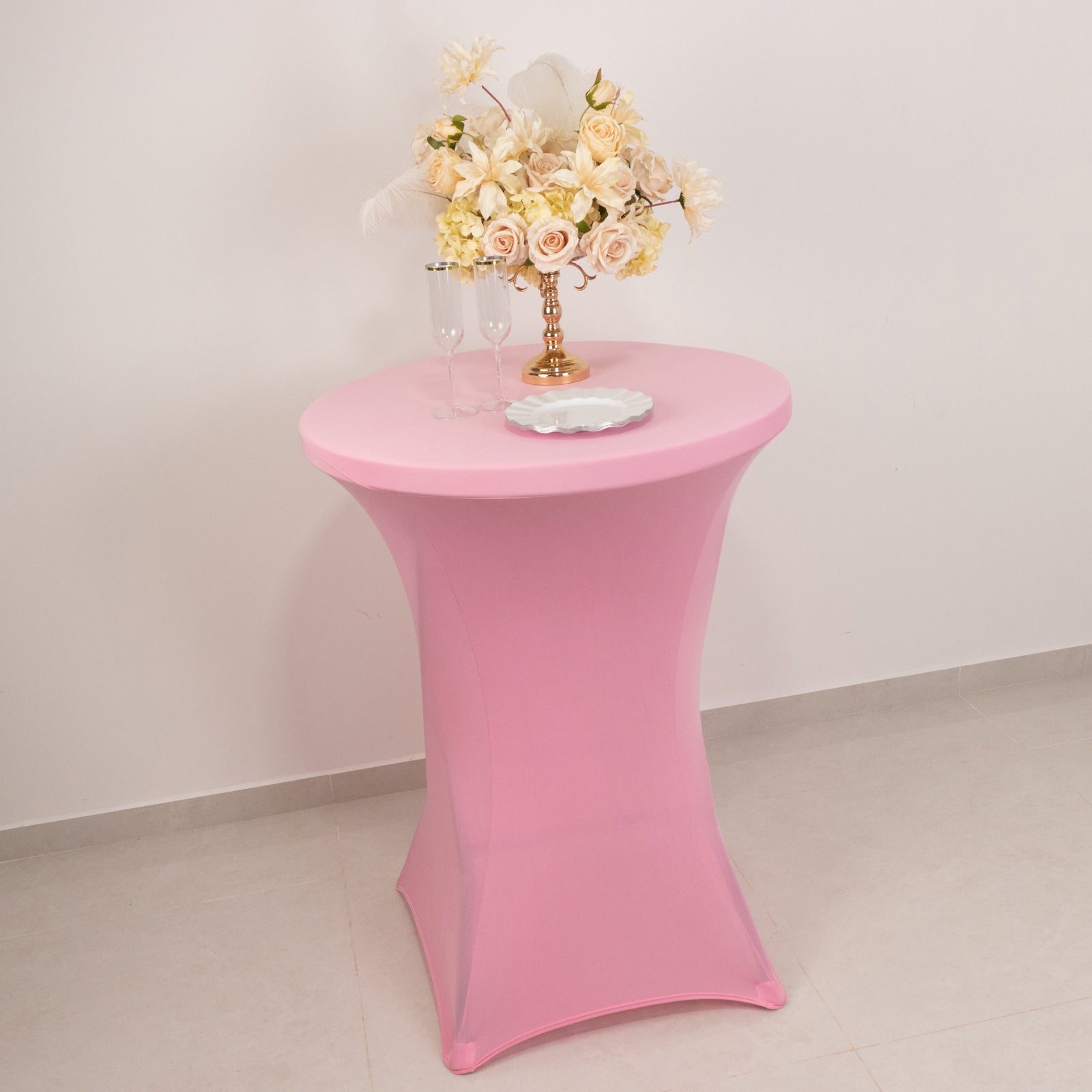Spandex 24"-32" Round Cocktail Table Cover Pink - Easy to Maintain Stretch Fitted Highboy Tablecloth