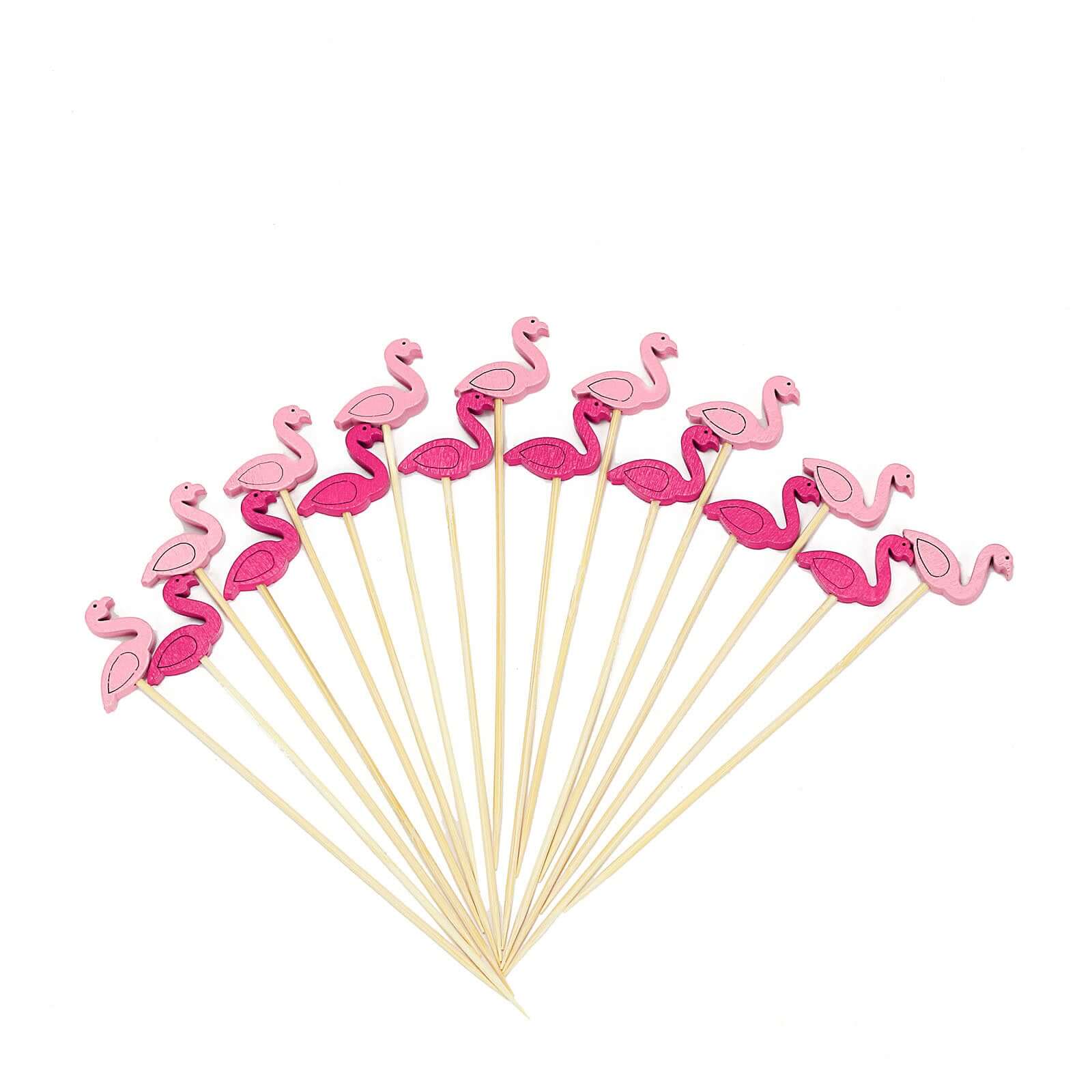 100-Pack Bamboo Cocktail Sticks Flamingo Decorative Top Design Fuchsia/Hot Pink - Eco Friendly Party Picks 5"