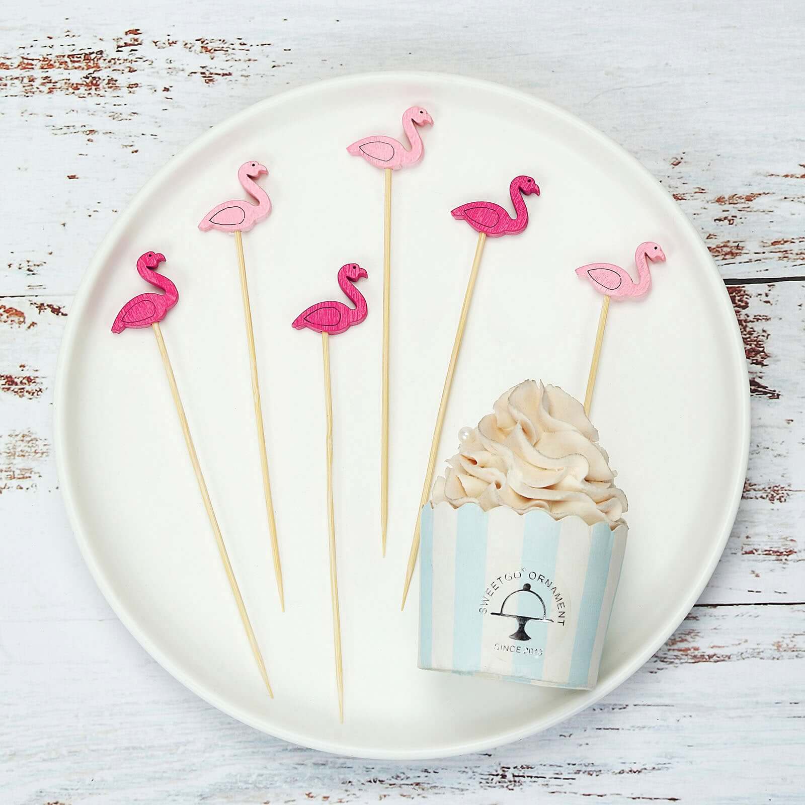 100-Pack Bamboo Cocktail Sticks Flamingo Decorative Top Design Fuchsia/Hot Pink - Eco Friendly Party Picks 5"