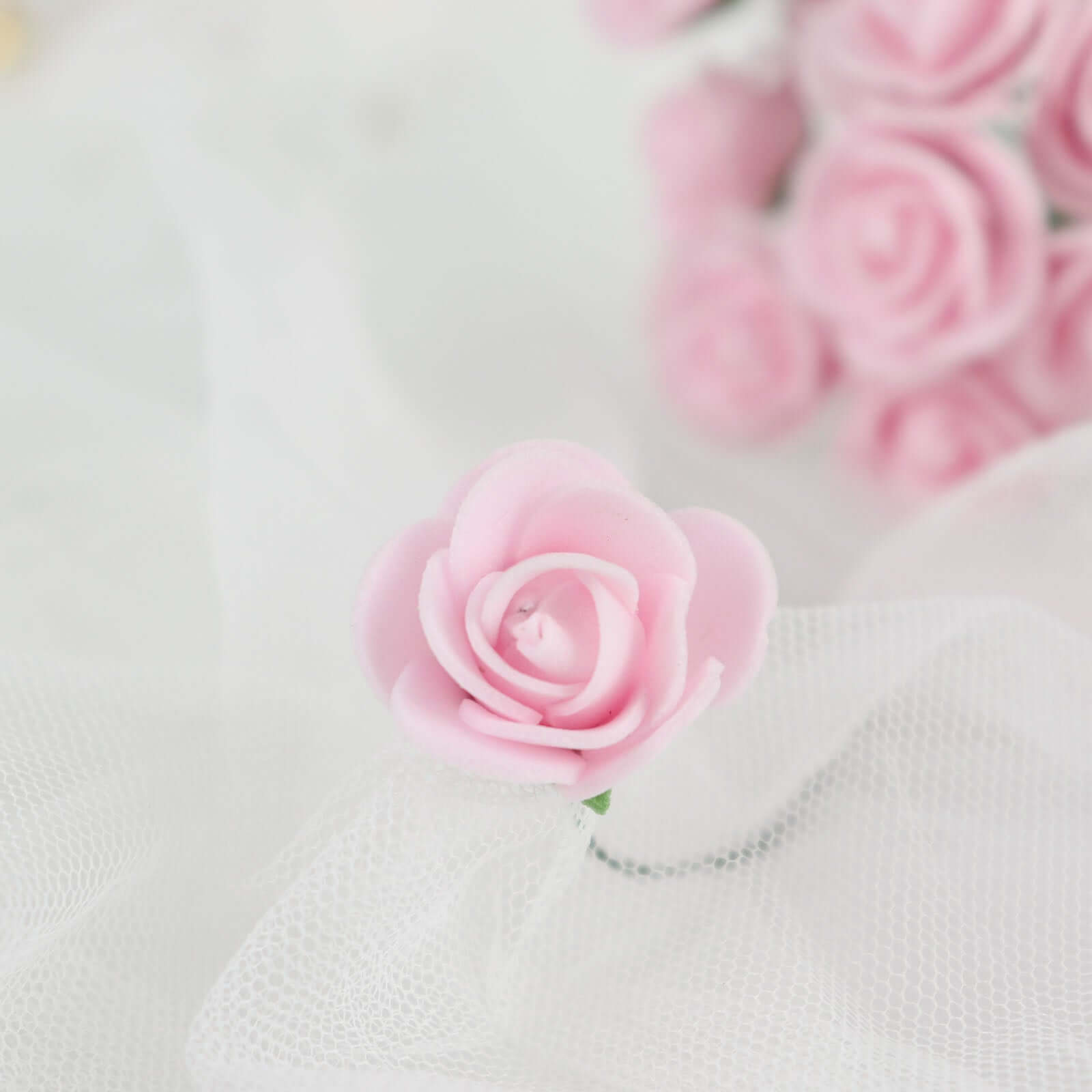 48 Roses 1" Pink Real Touch Artificial DIY Foam Rose Flowers With Stem, Craft Rose Buds