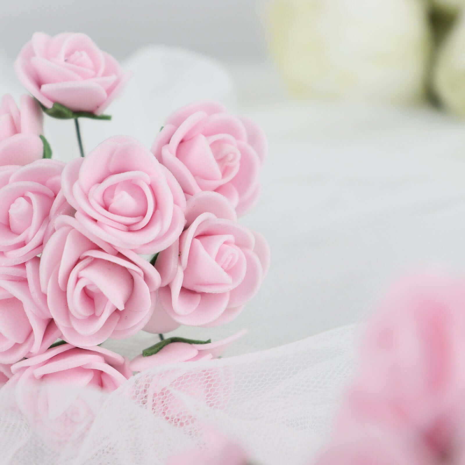 48 Roses 1" Pink Real Touch Artificial DIY Foam Rose Flowers With Stem, Craft Rose Buds