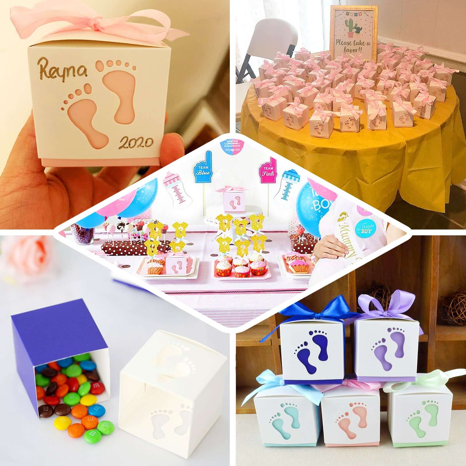25 Pack 2" Pink Footprint Baby Shower Party Favor Candy Gift Boxes