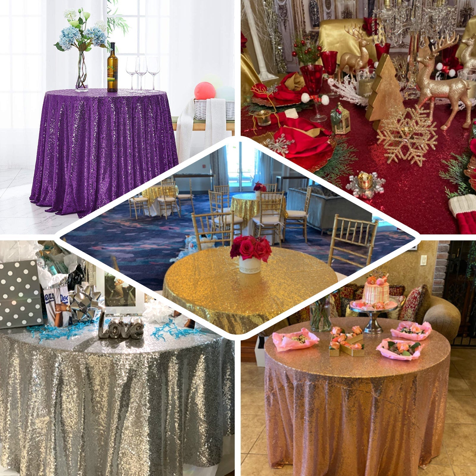 132" Pink Seamless Sequin Round Tablecloth, Sparkly Tablecloth