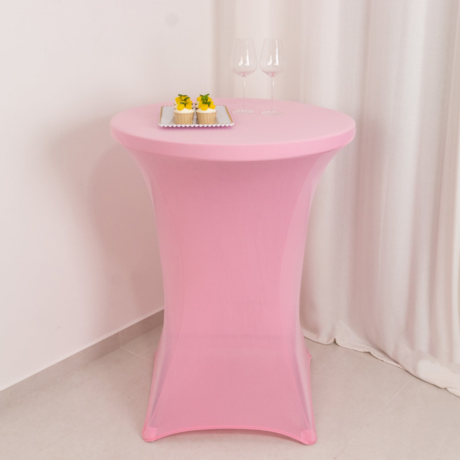 Spandex 24"-32" Round Cocktail Table Cover Pink - Easy to Maintain Stretch Fitted Highboy Tablecloth