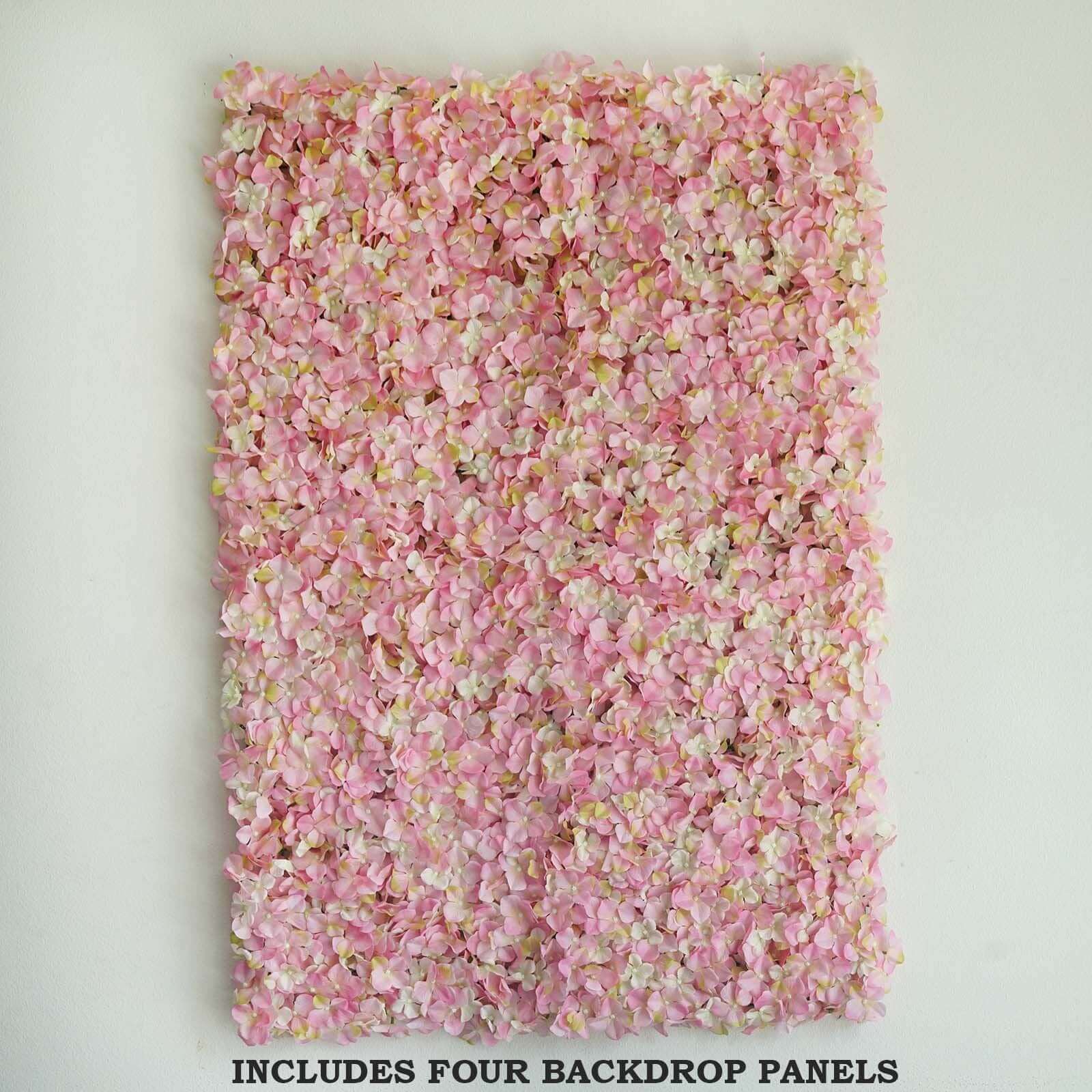 11 Sq ft. Pink Cream UV Protected Hydrangea Flower Wall Mat Backdrop - 4 Artificial Panels
