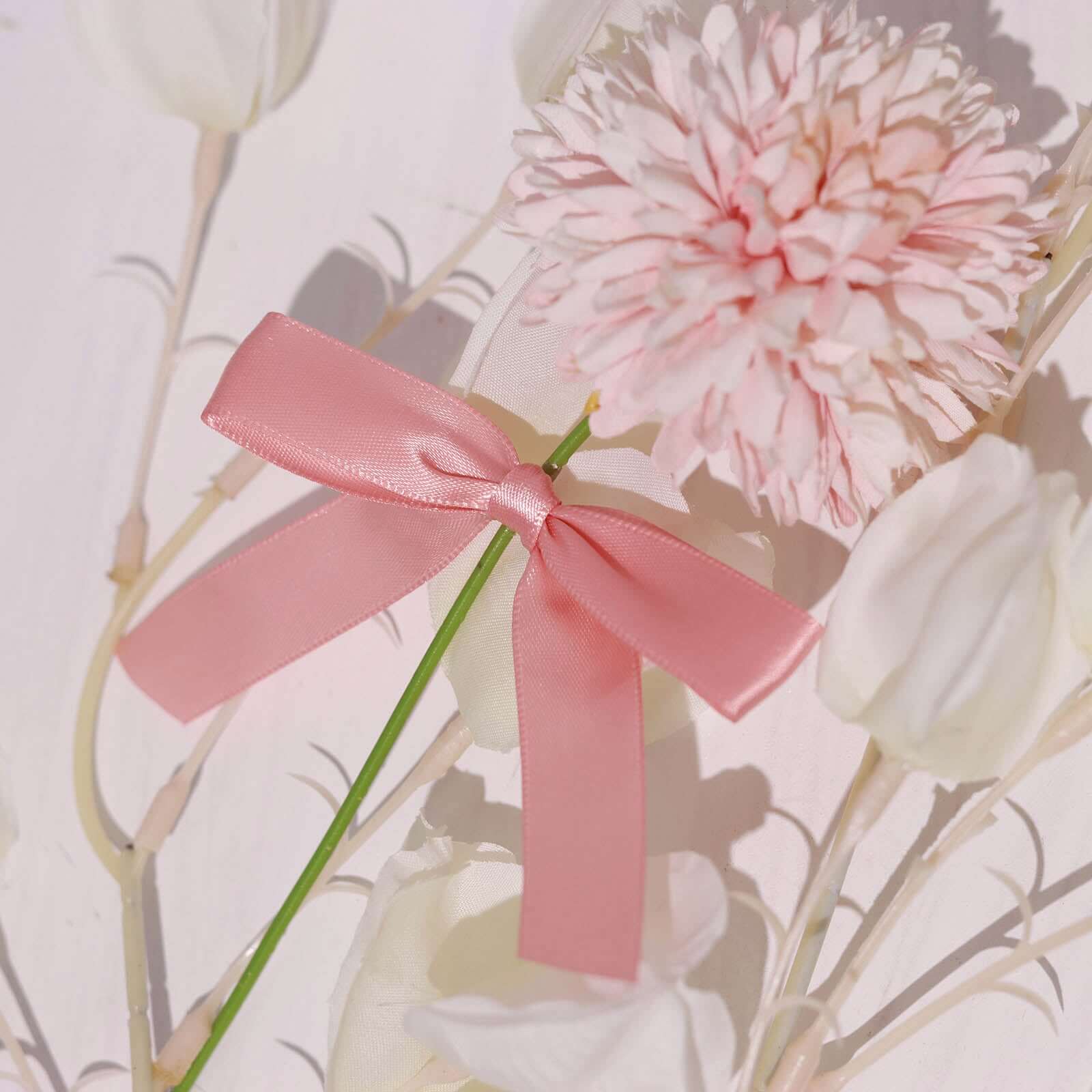 50 Pcs 3" Satin Ribbon Bows With Twist Ties, Gift Basket Party Favor Bags Decor - Dusty Rose Classic Style