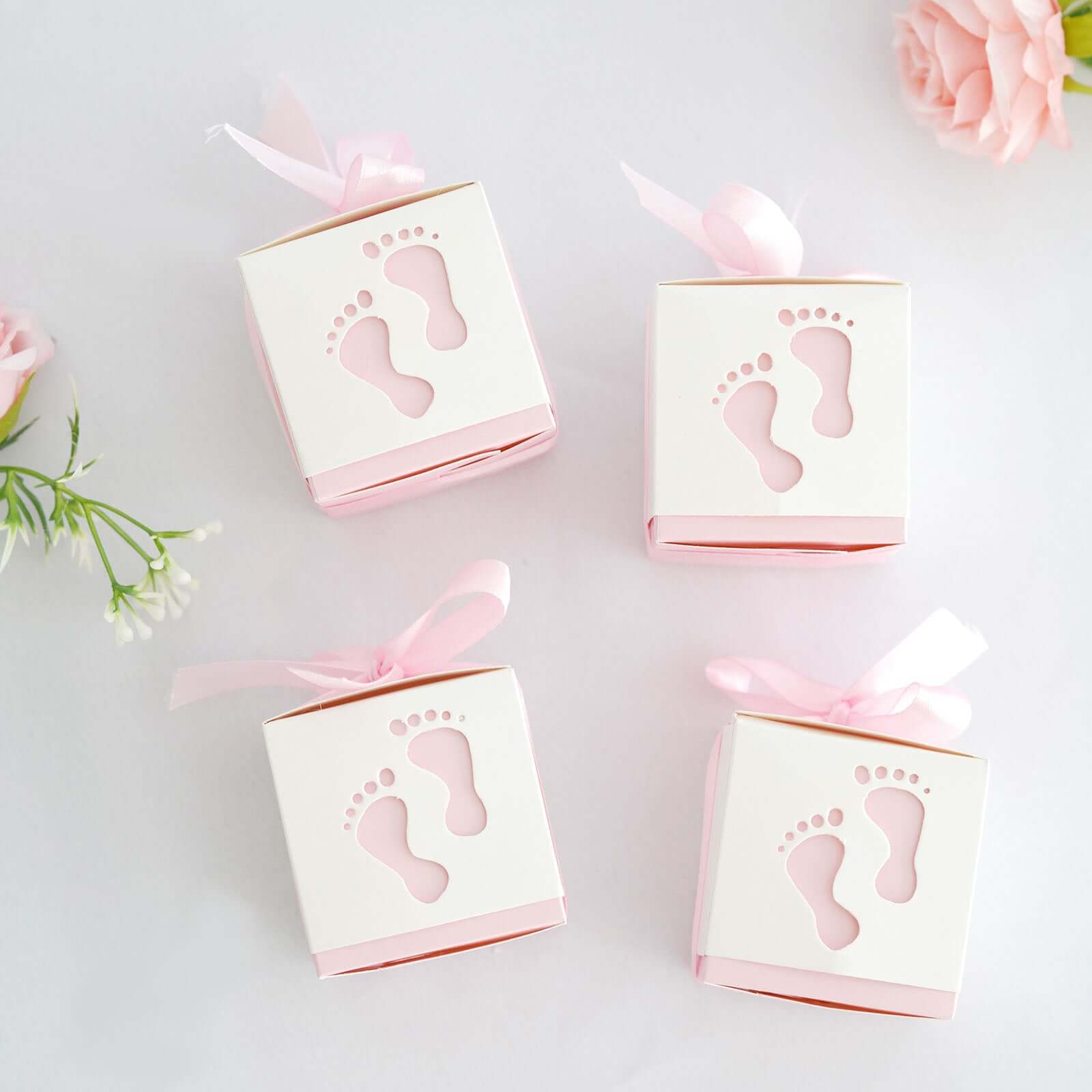 25 Pack 2" Pink Footprint Baby Shower Party Favor Candy Gift Boxes
