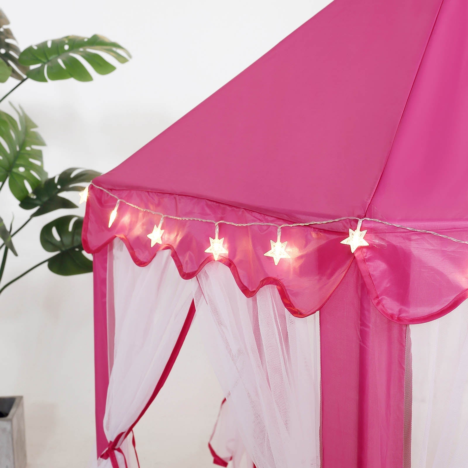 4.5Ft Pink Princess Castle Play House Tent with Star LED Garlands and Carry Bag