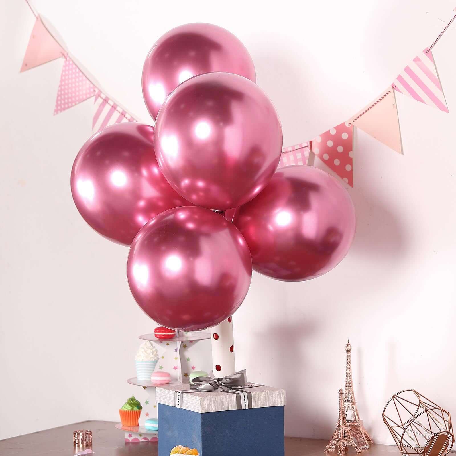 25 Pack 12" Metallic Chrome Pink Latex Helium or Air Party Balloons