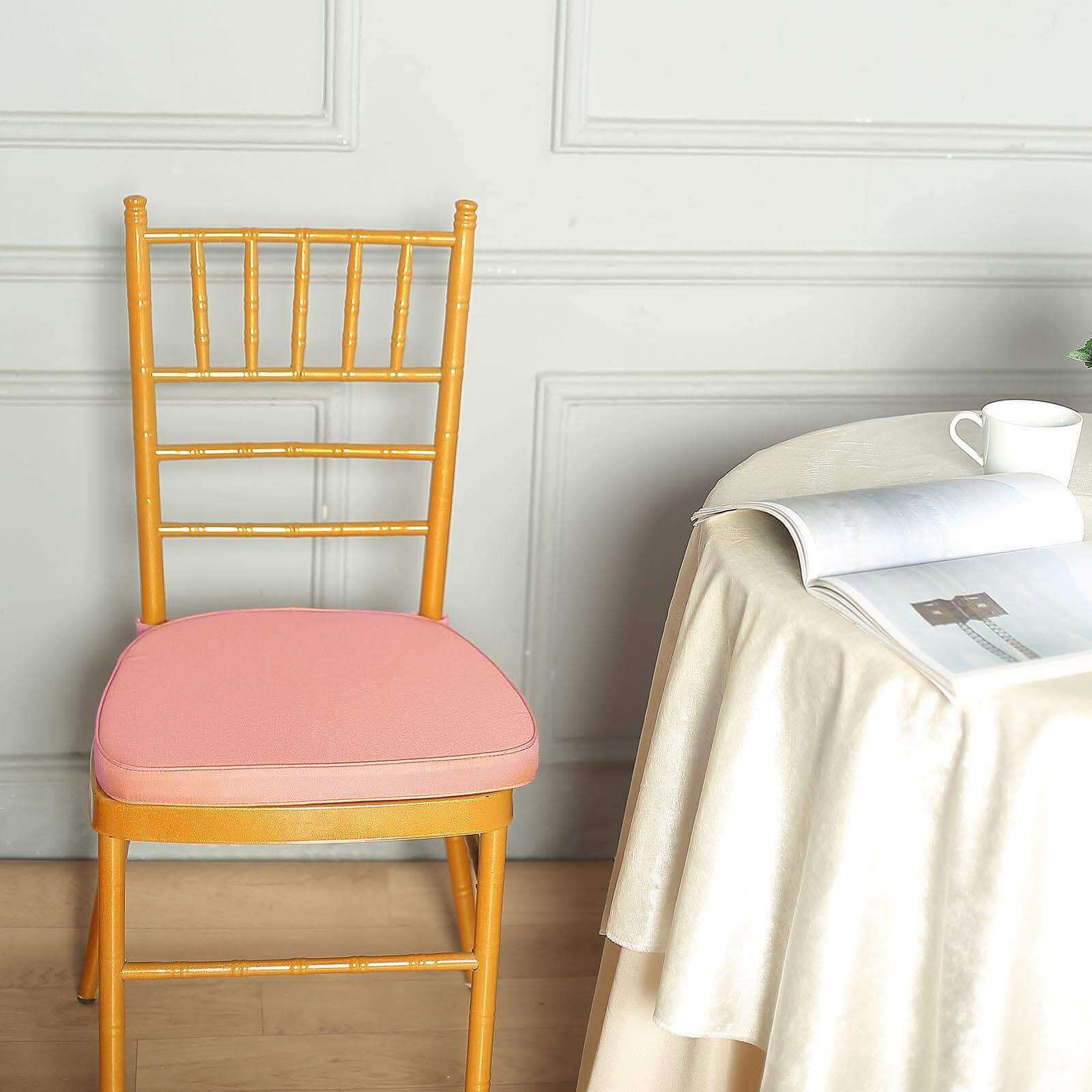 Chiavari Chair Cushion with 1.5" Thick Memory Foam and Ties Dusty Rose - Stylish Removable Cover for Comfort
