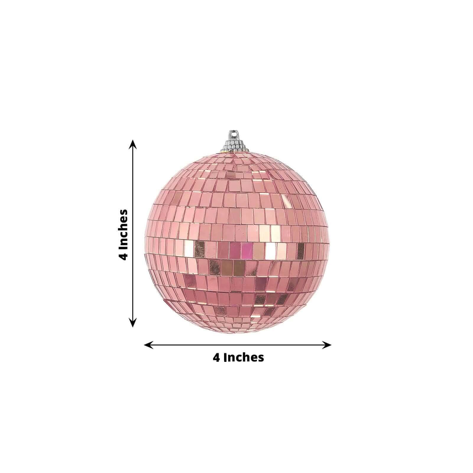 4 Pack 4" Rose Gold Foam Disco Mirror Ball With Hanging Strings, Holiday Christmas Ornaments