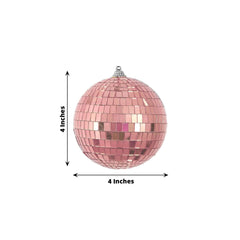 4 Pack 4" Rose Gold Foam Disco Mirror Ball With Hanging Strings, Holiday Christmas Ornaments