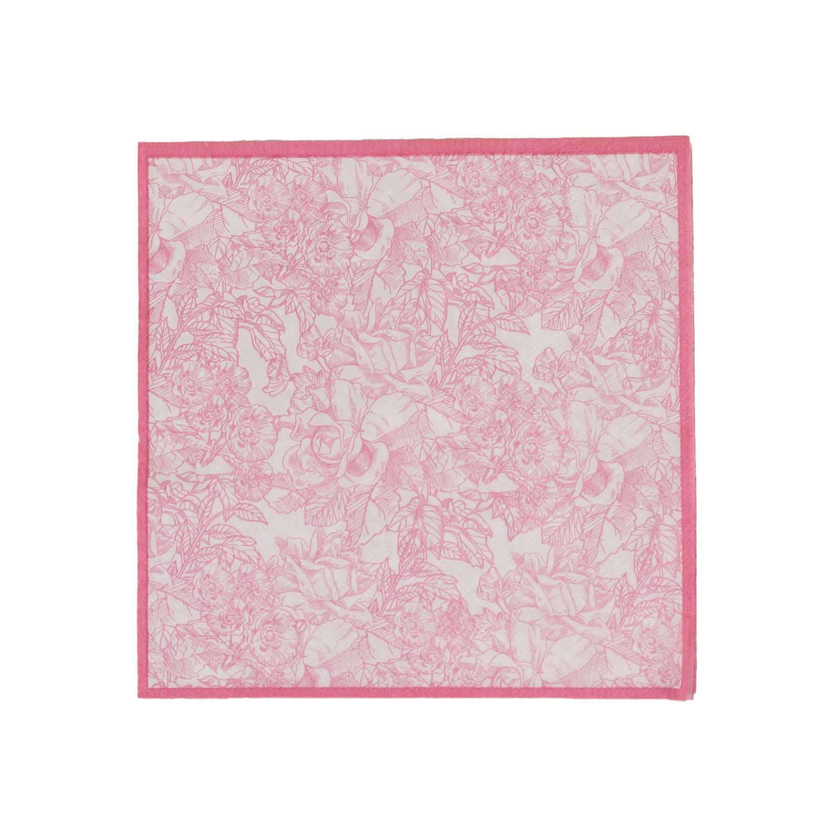 25-Pack Paper Cocktail Napkins with French Toile Print White/Pink - Highly Absorbent 2 Ply Disposable Napkins 5"x5"