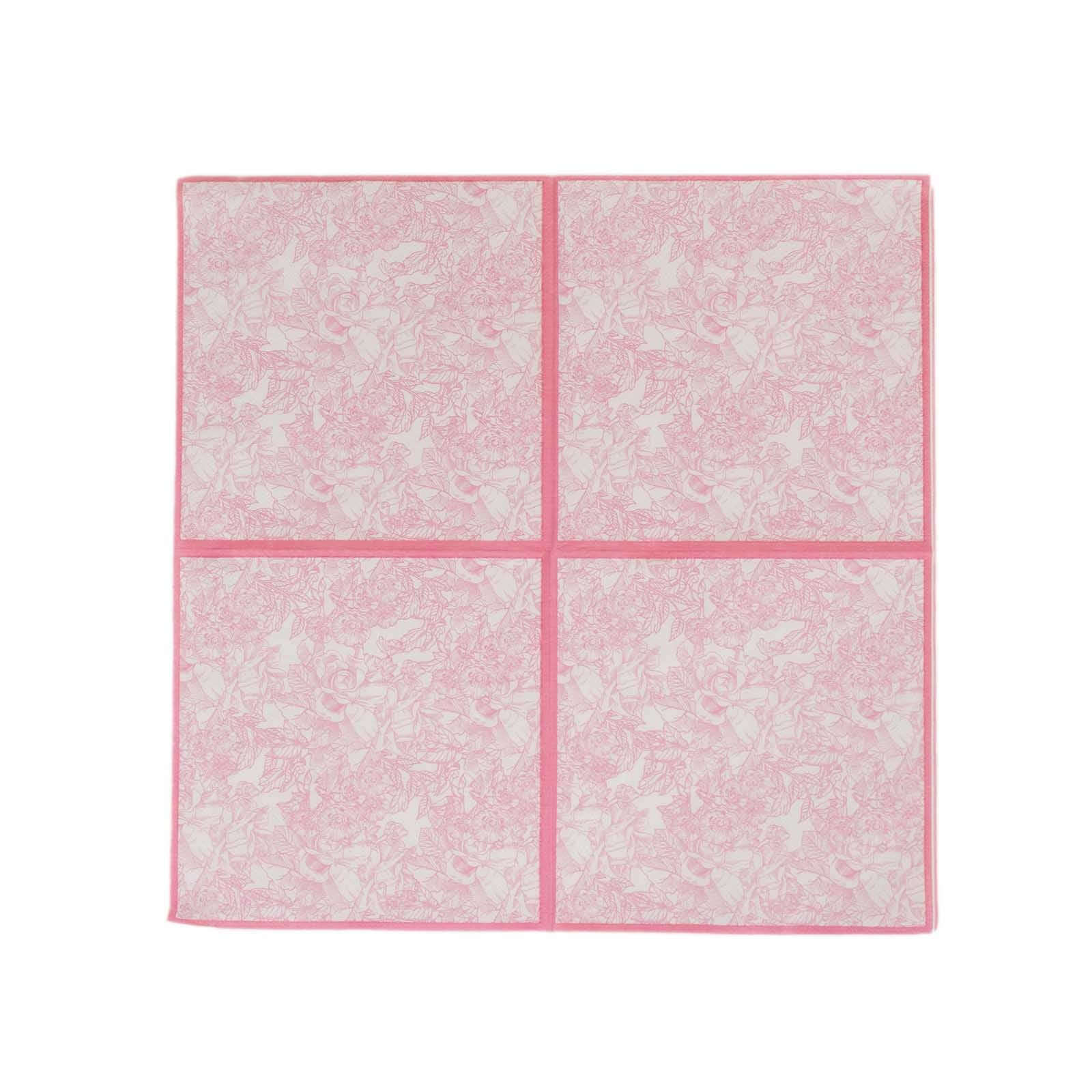 25-Pack Paper Cocktail Napkins with French Toile Print White/Pink - Highly Absorbent 2 Ply Disposable Napkins 5"x5"