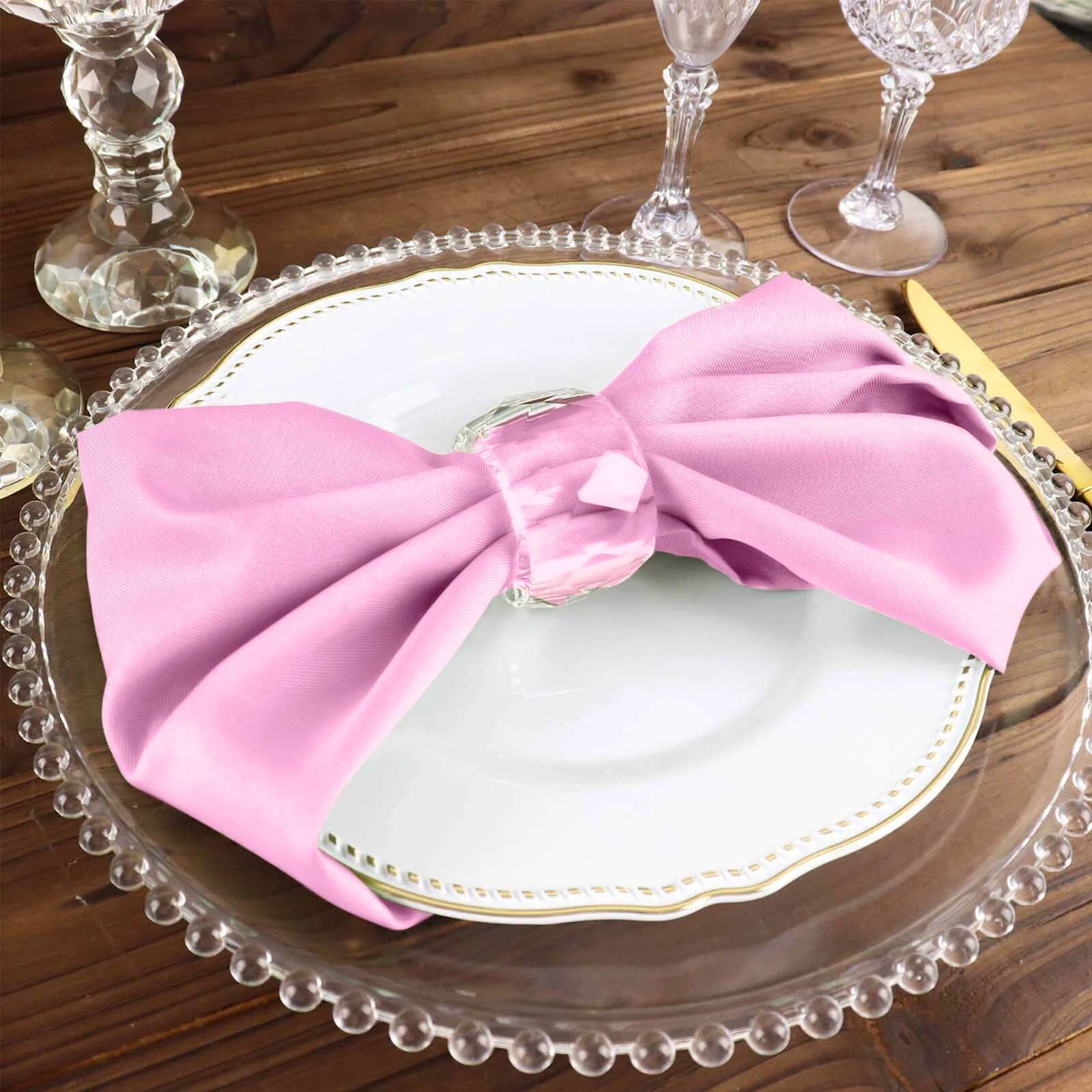 5 Pack Polyester 17"x17" Napkins Pink - Durable & Wrinkle Resistant Dinner Napkins