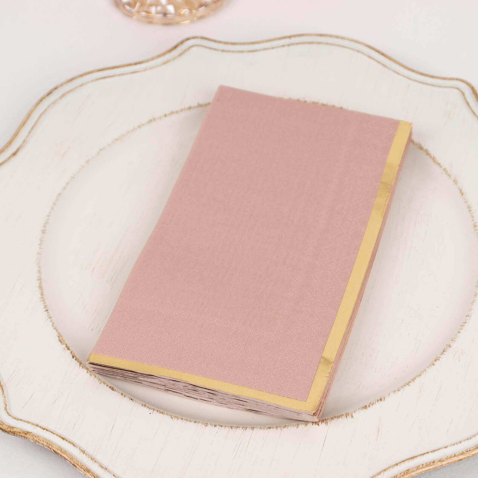 50-Pack Paper Dinner Napkins Dusty Rose with Gold Foil Edge 2 Ply - Stylish Disposable Napkins
