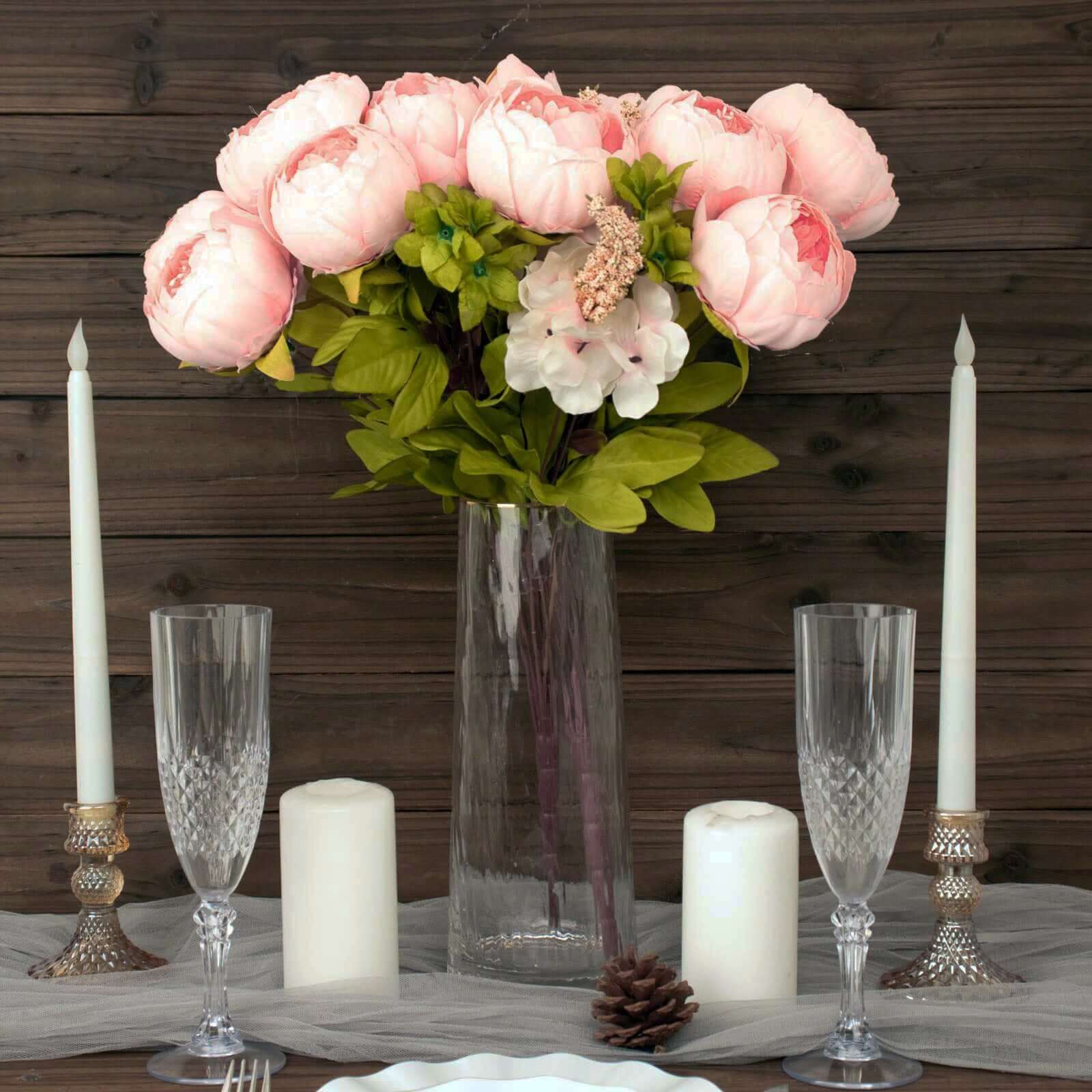 2 Pack 19" Pink Artificial Peony Flower Wedding Bouquets, Faux Silk Flower Arrangements