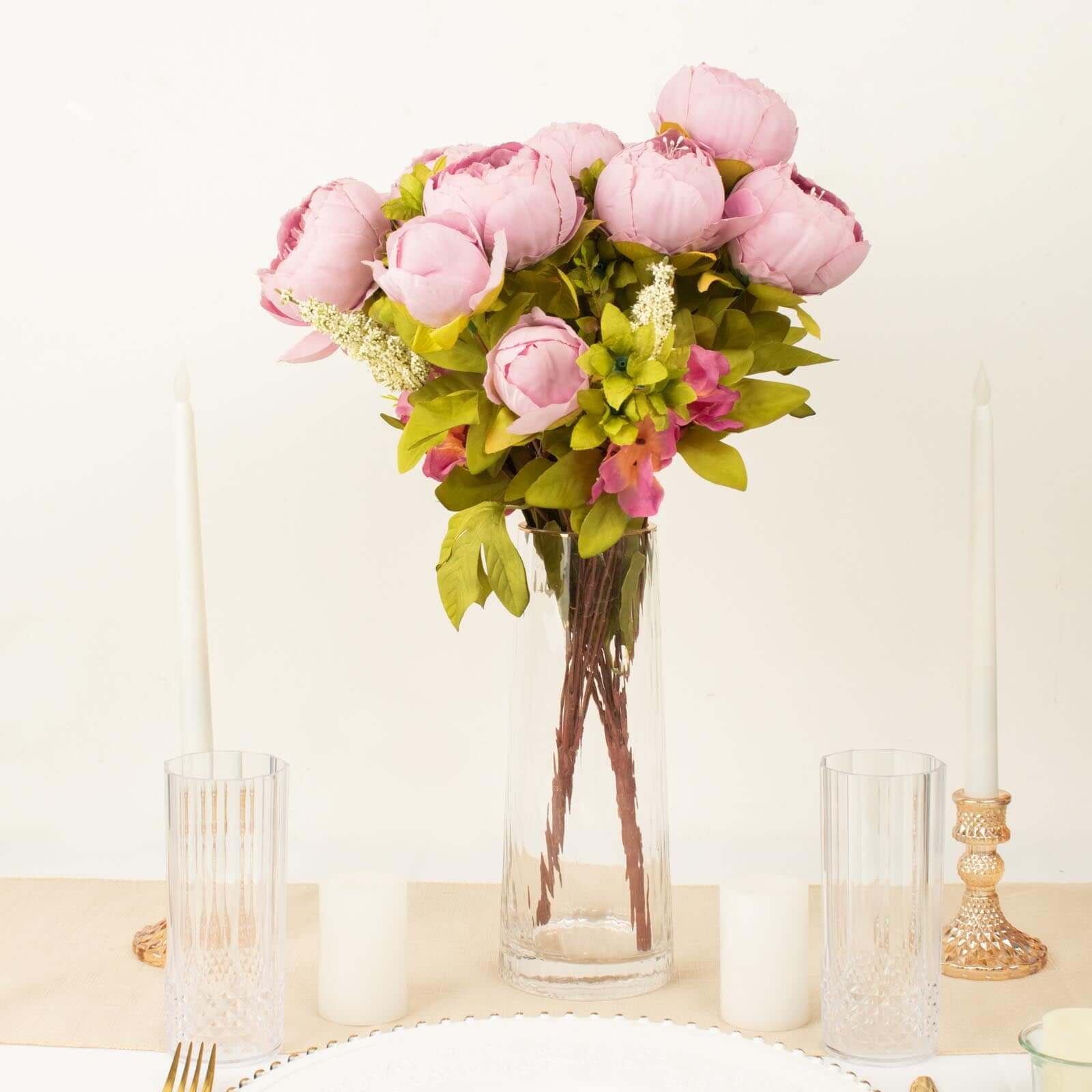 2 Pack 19" Lavender Lilac Artificial Peony Flower Wedding Bouquets, Faux Silk Flower Arrangements
