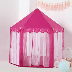 4.5Ft Pink Princess Castle Play House Tent with Star LED Garlands and Carry Bag
