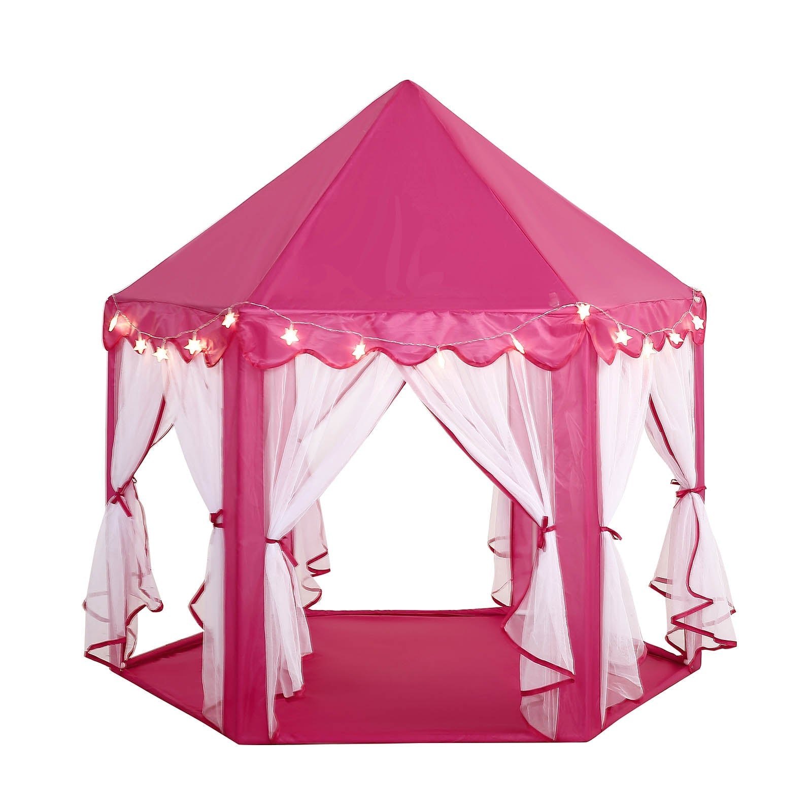 4.5Ft Pink Princess Castle Play House Tent with Star LED Garlands and Carry Bag