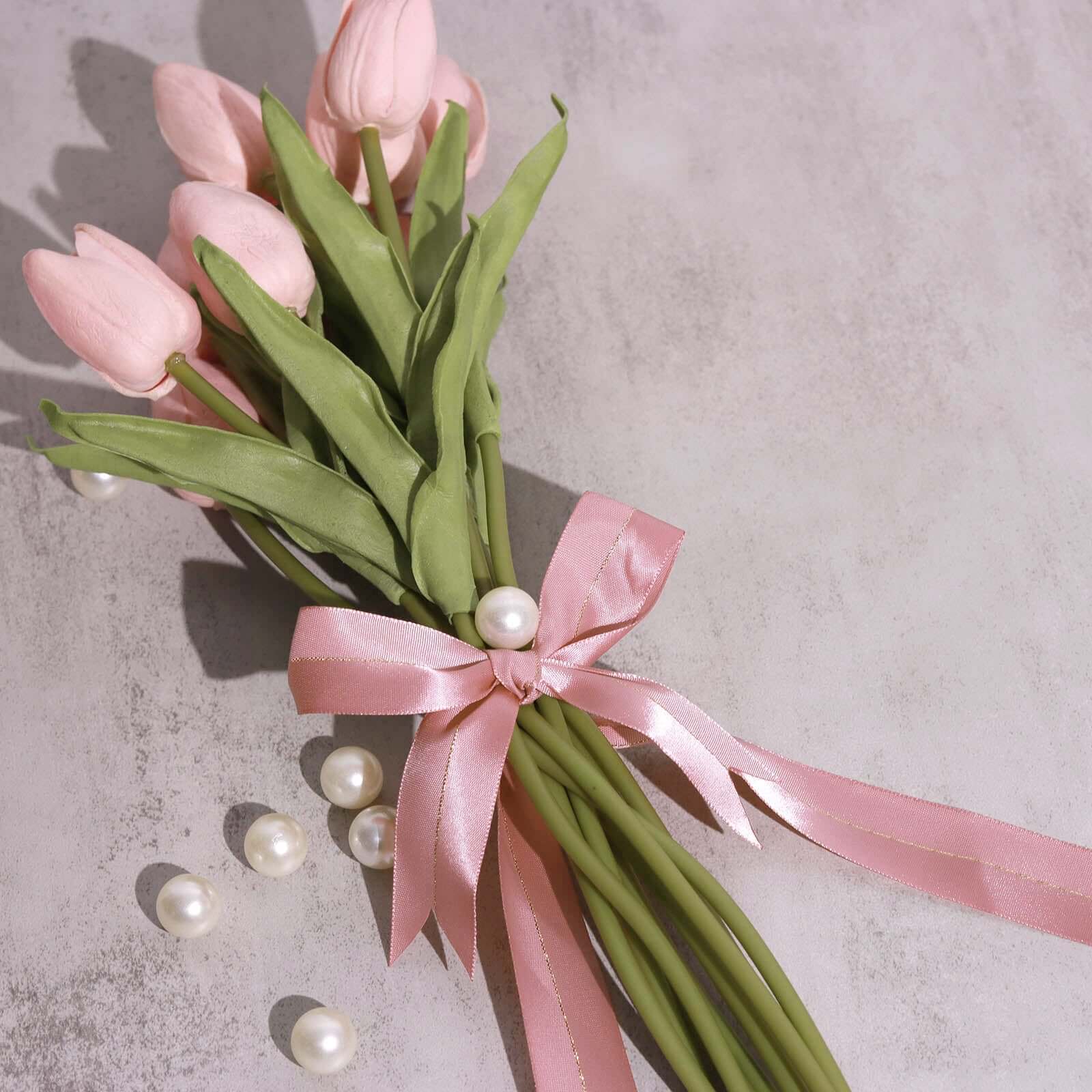 50 Pcs 10" Dusty Rose Pre Tied Ribbon Bows, Satin Ribbon With Gold Foil Lining For Gift Basket and Party Favors Decor