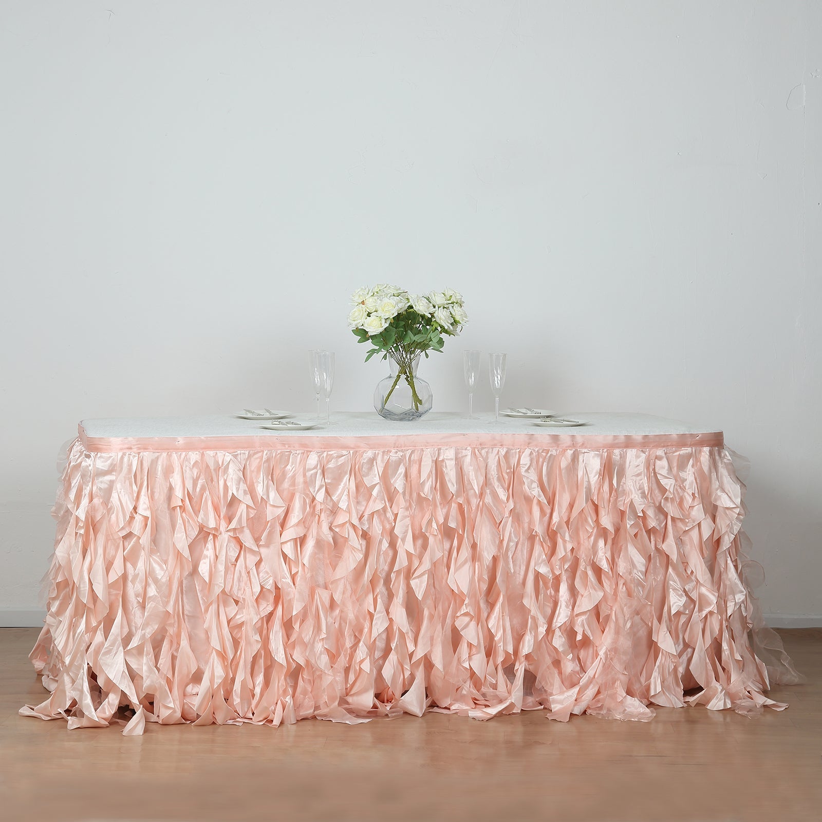 Taffeta 14ft Table Skirt Charcoal Gray - Cascading Curly Willow Style Table Cover