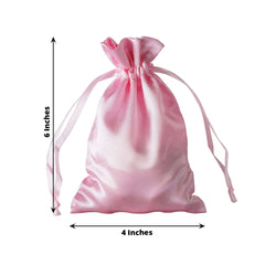 12 Pack 4"x6" Pink Satin Drawstring Wedding Party Favor Gift Bags