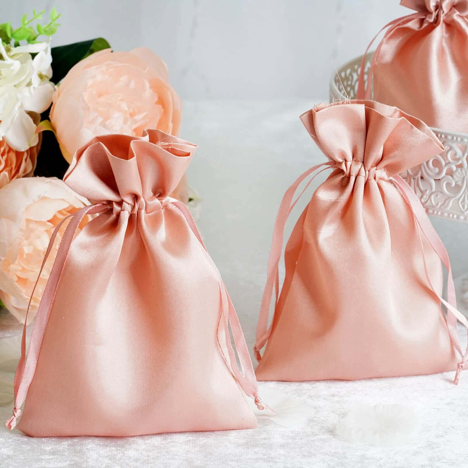 12 Pack 5"x7" Dusty Rose Satin Drawstring Wedding Party Favor Gift Bags
