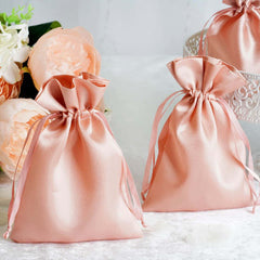 12 Pack 5"x7" Dusty Rose Satin Drawstring Wedding Party Favor Gift Bags