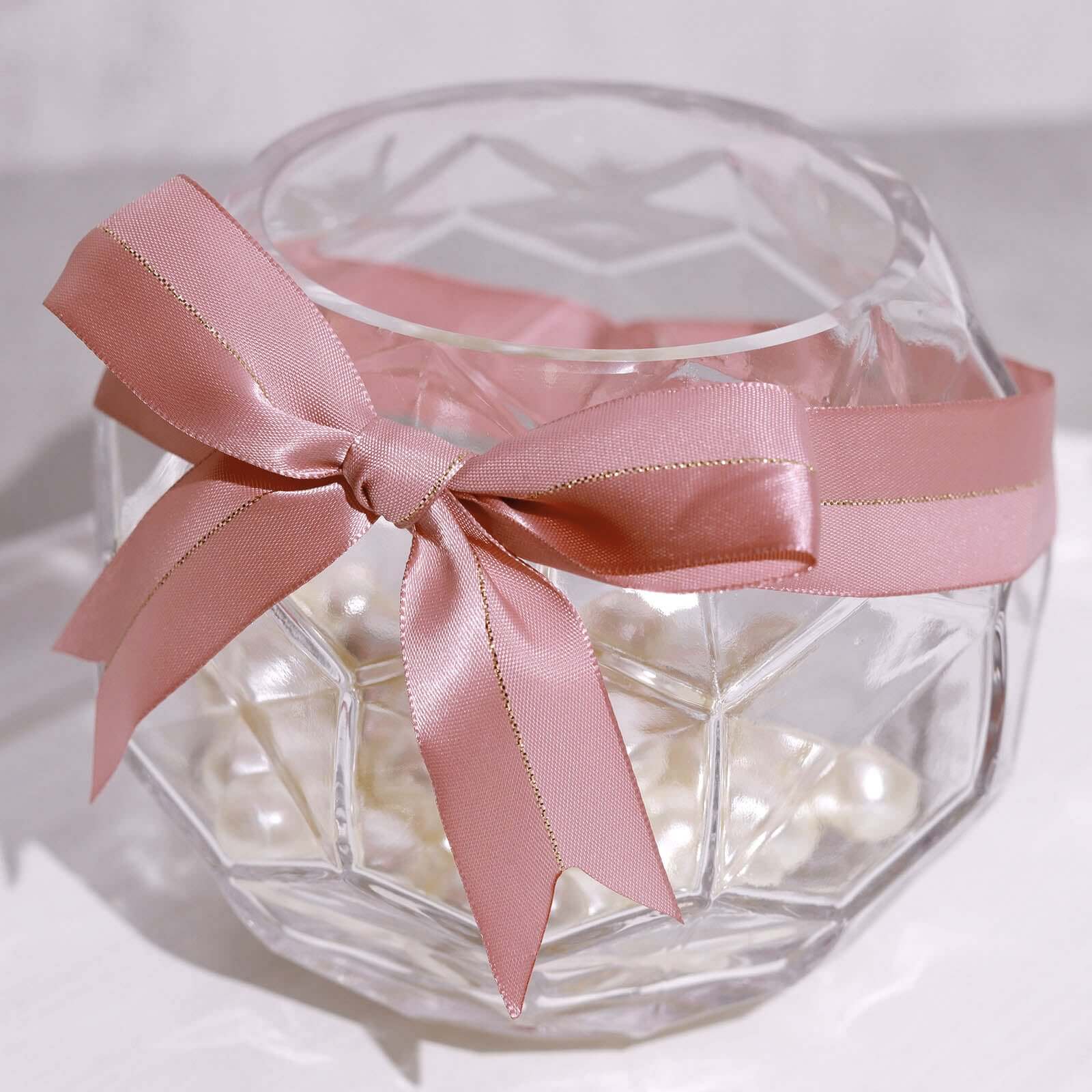 50 Pcs 10" Dusty Rose Pre Tied Ribbon Bows, Satin Ribbon With Gold Foil Lining For Gift Basket and Party Favors Decor