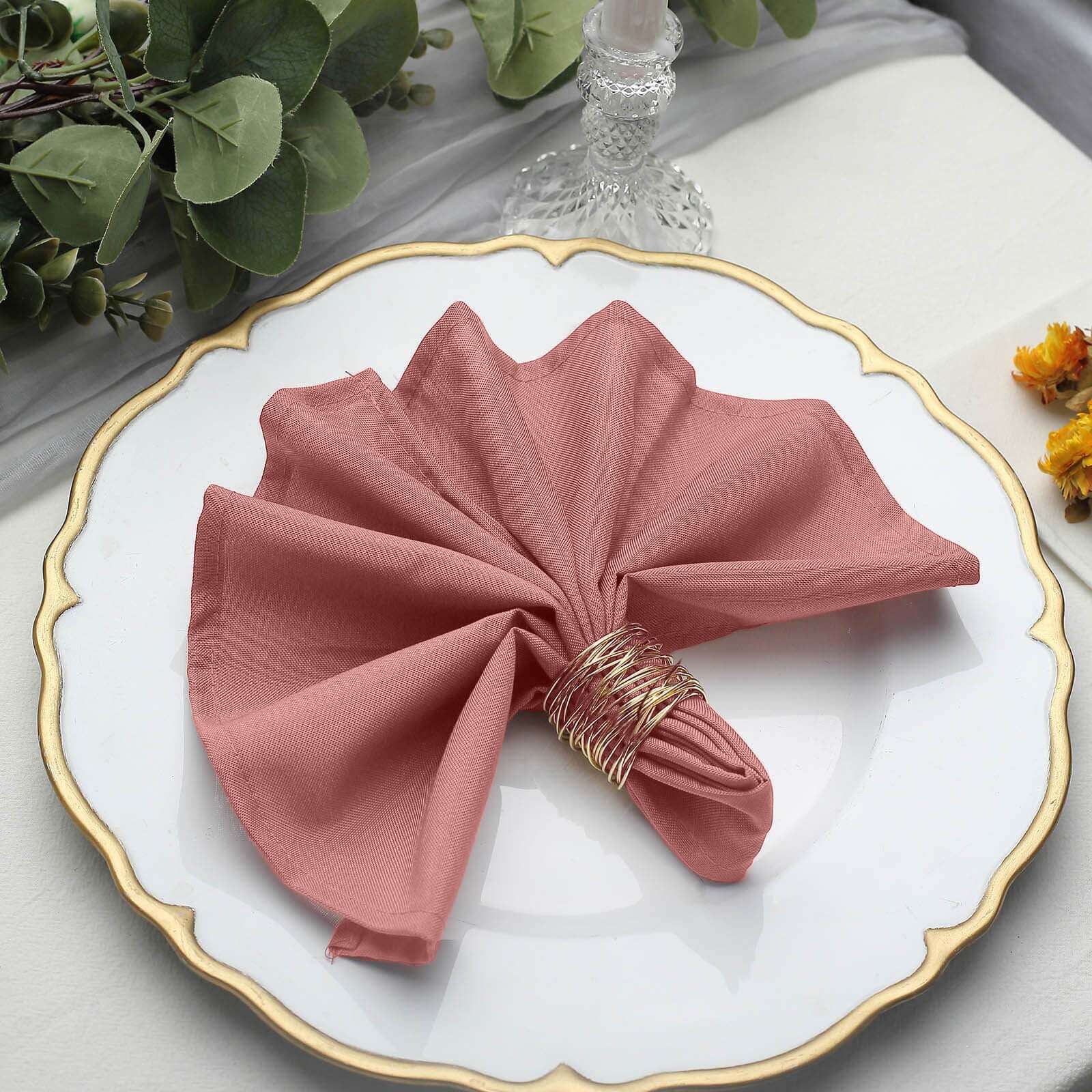 5 Pack Cinnamon Rose Seamless Cloth Dinner Napkins, Wrinkle Resistant Linen 17"x17"