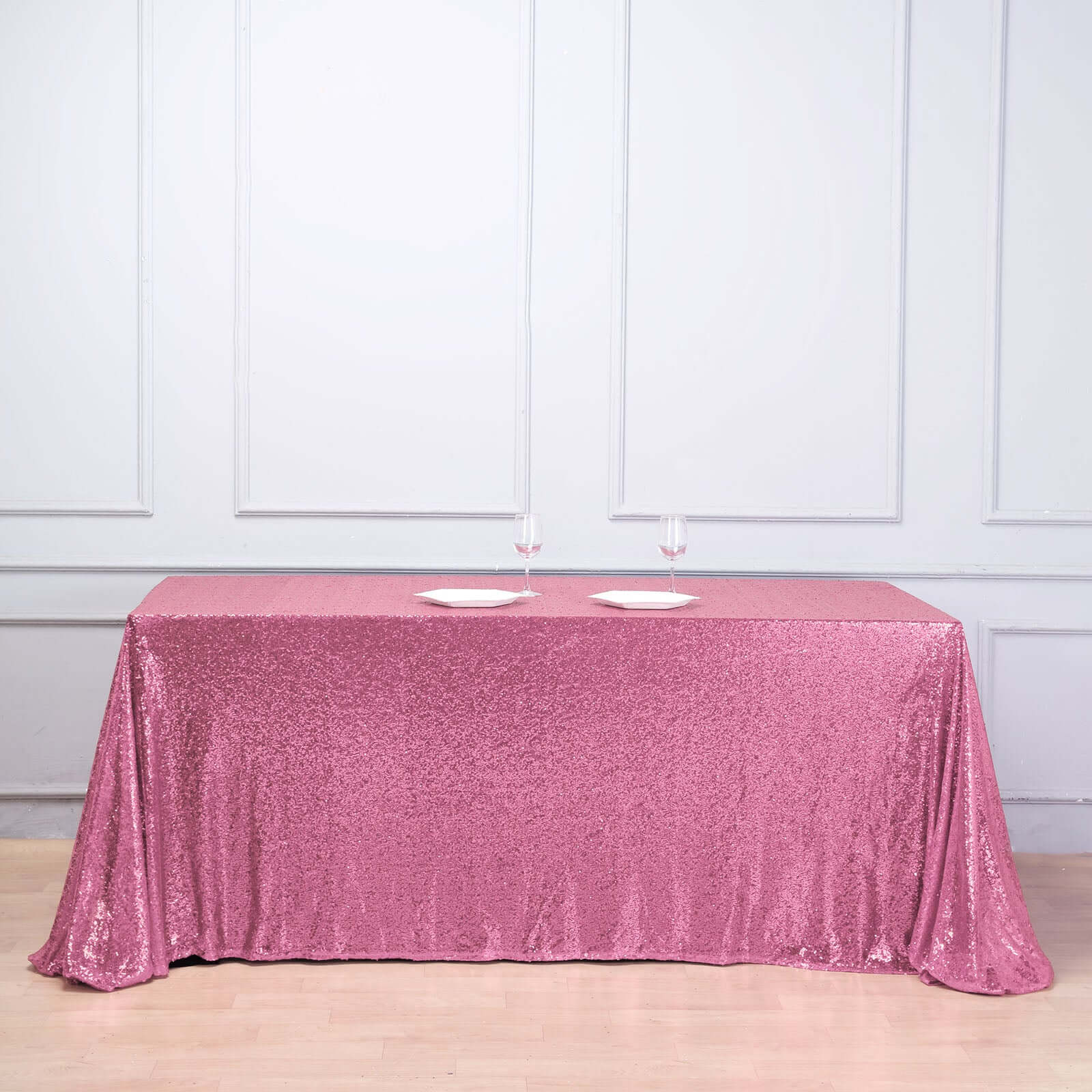 Sequin 90"x156" Rectangle Tablecloth Pink - Seamless Twinkling Table Cover