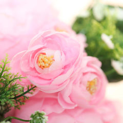 12" Pink Artificial Silk Peonies Bouquet, Faux Peony Spray Bush