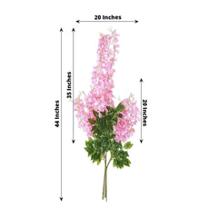 5 Pack 44" Silk Hanging Wisteria Flower Garland Vines in Pink, 3 Strands in 1 Bush