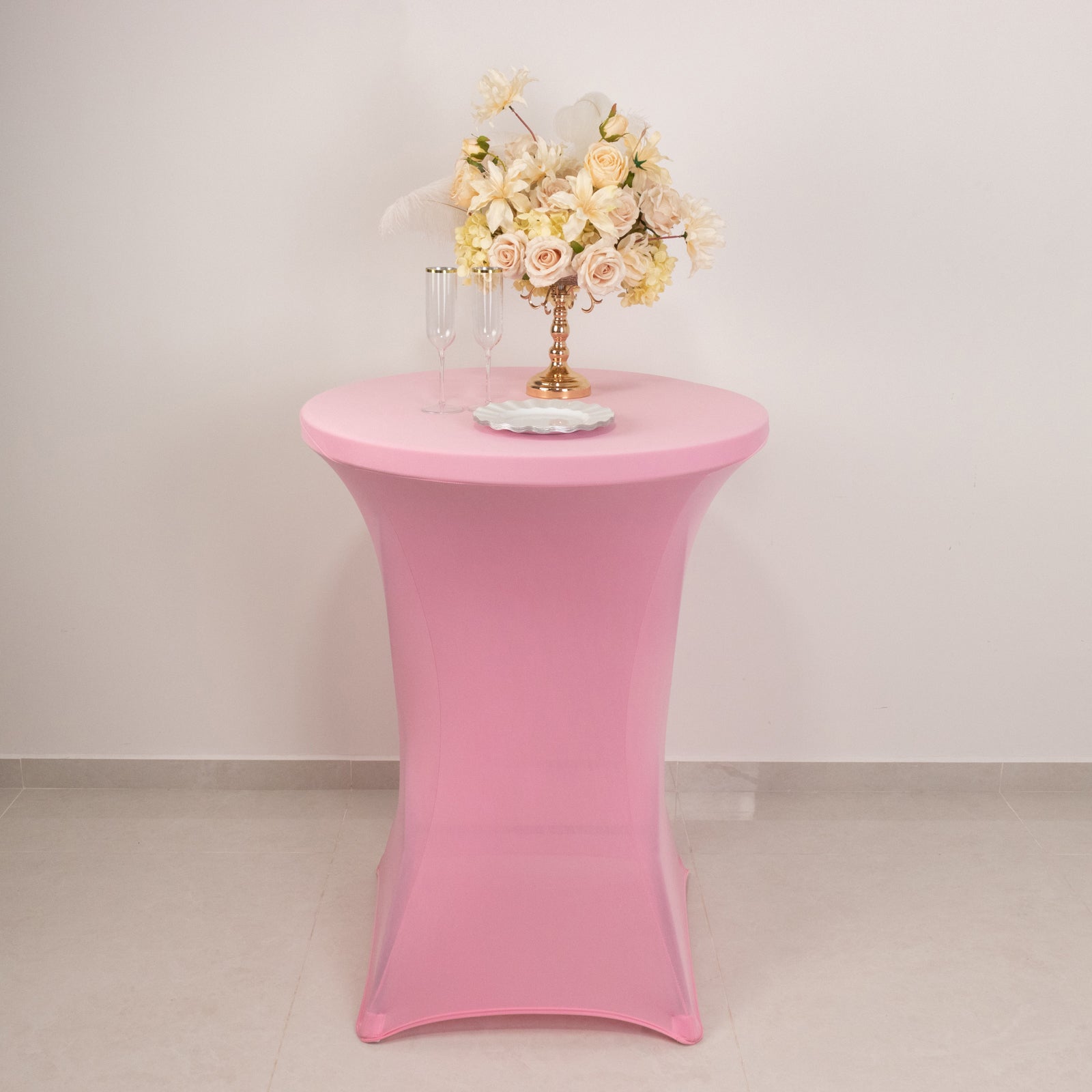 Spandex 24"-32" Round Cocktail Table Cover Pink - Easy to Maintain Stretch Fitted Highboy Tablecloth
